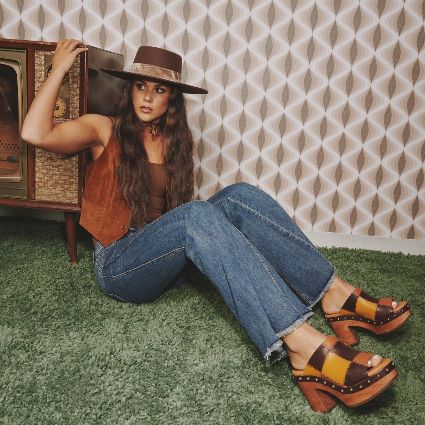 MOSAIC WOODEN SANDAL - Dingo1969