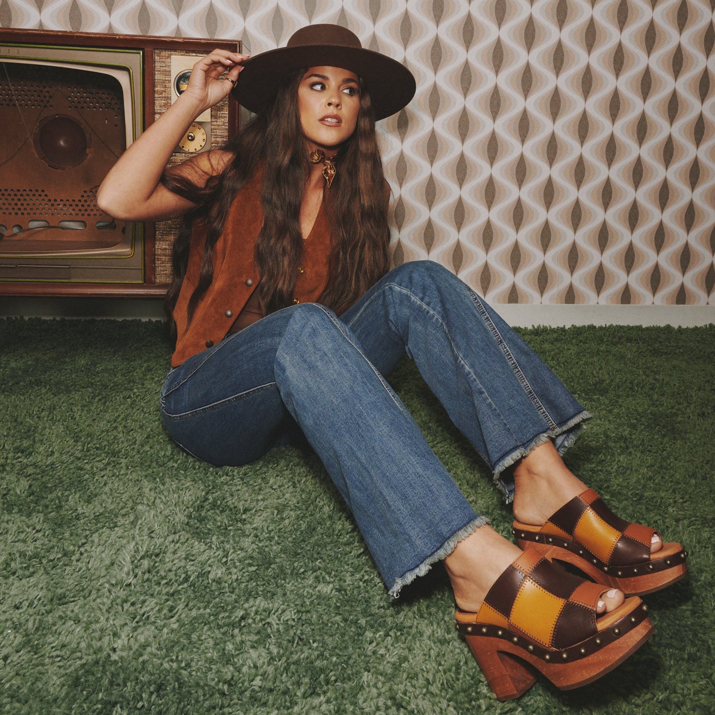 MOSAIC WOODEN SANDAL - Dingo1969