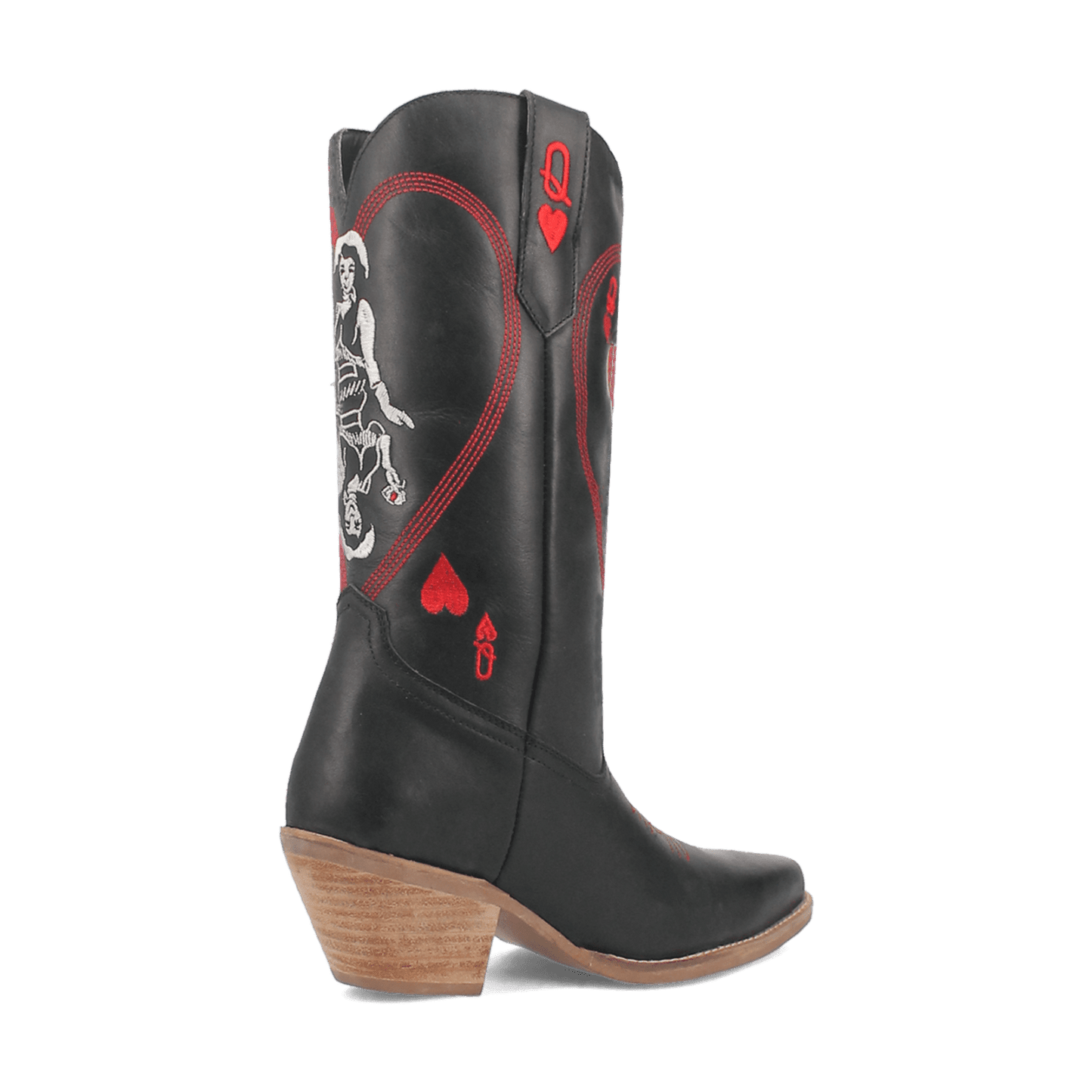 PRODUCT SHOT QUEEN A HEARTS  LEATHER BOOT AT 315 DEGREE ANGLE