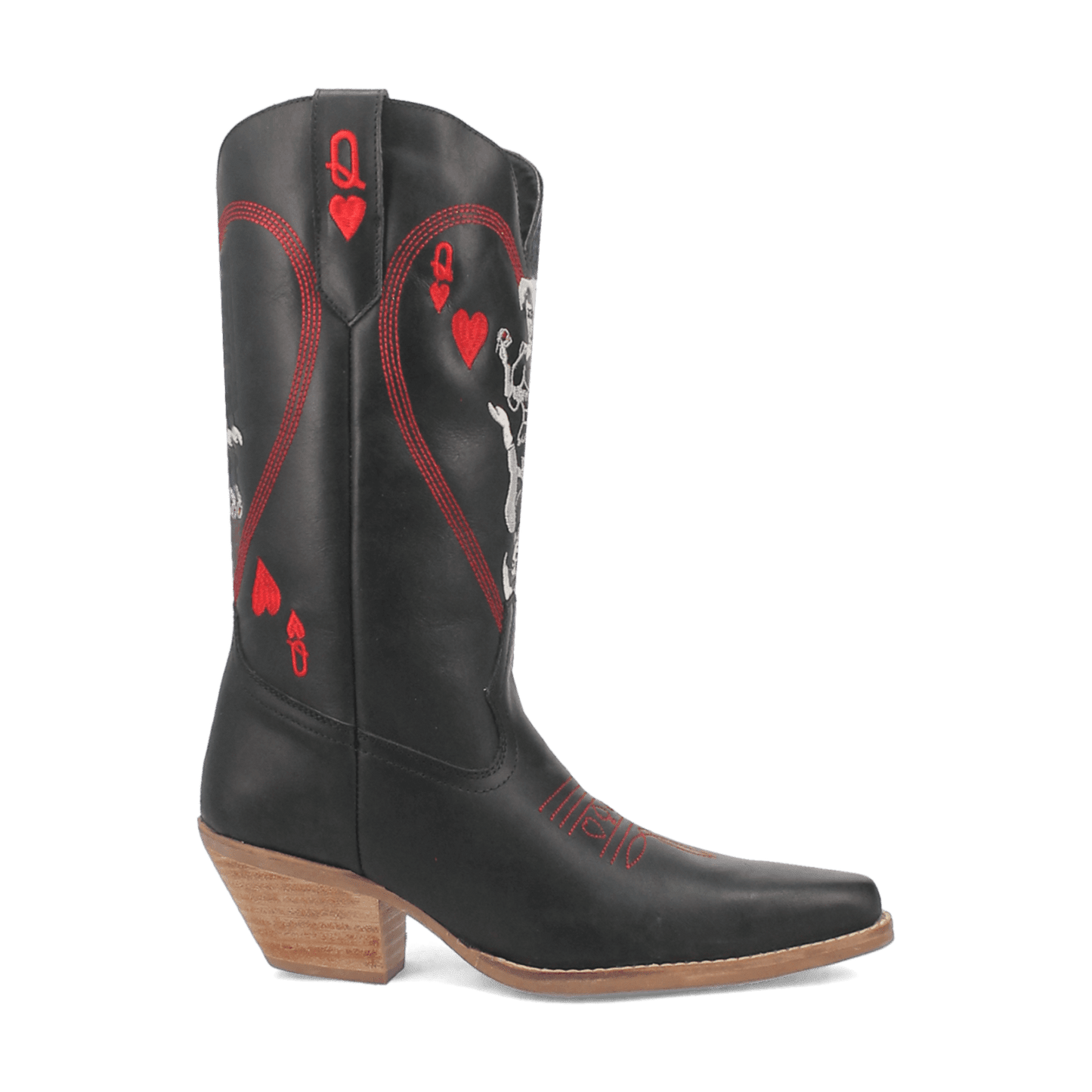 PRODUCT SHOT QUEEN A HEARTS  LEATHER BOOT AT 90 DEGREE INSIDE ANGLE