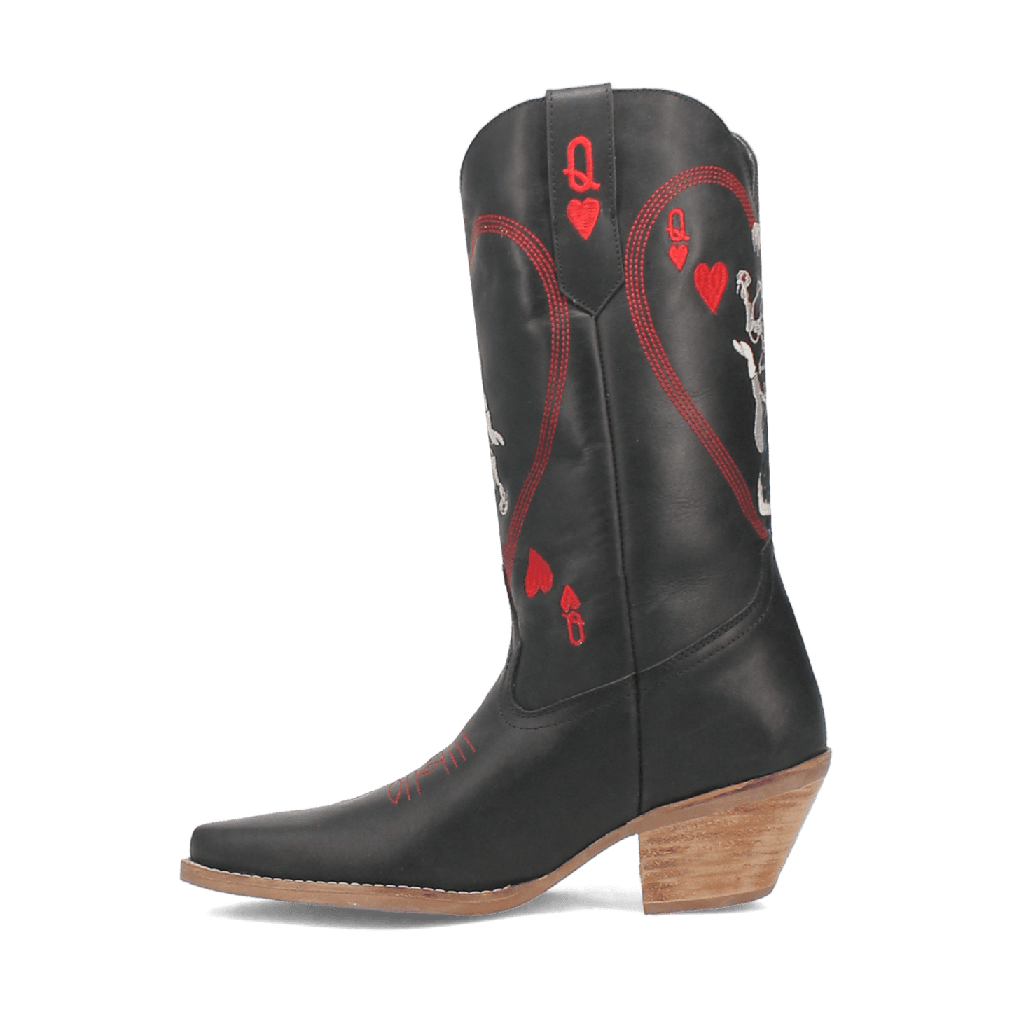 PRODUCT SHOT QUEEN A HEARTS  LEATHER BOOT AT 135 DEGREE OUTSIDE ANGLE