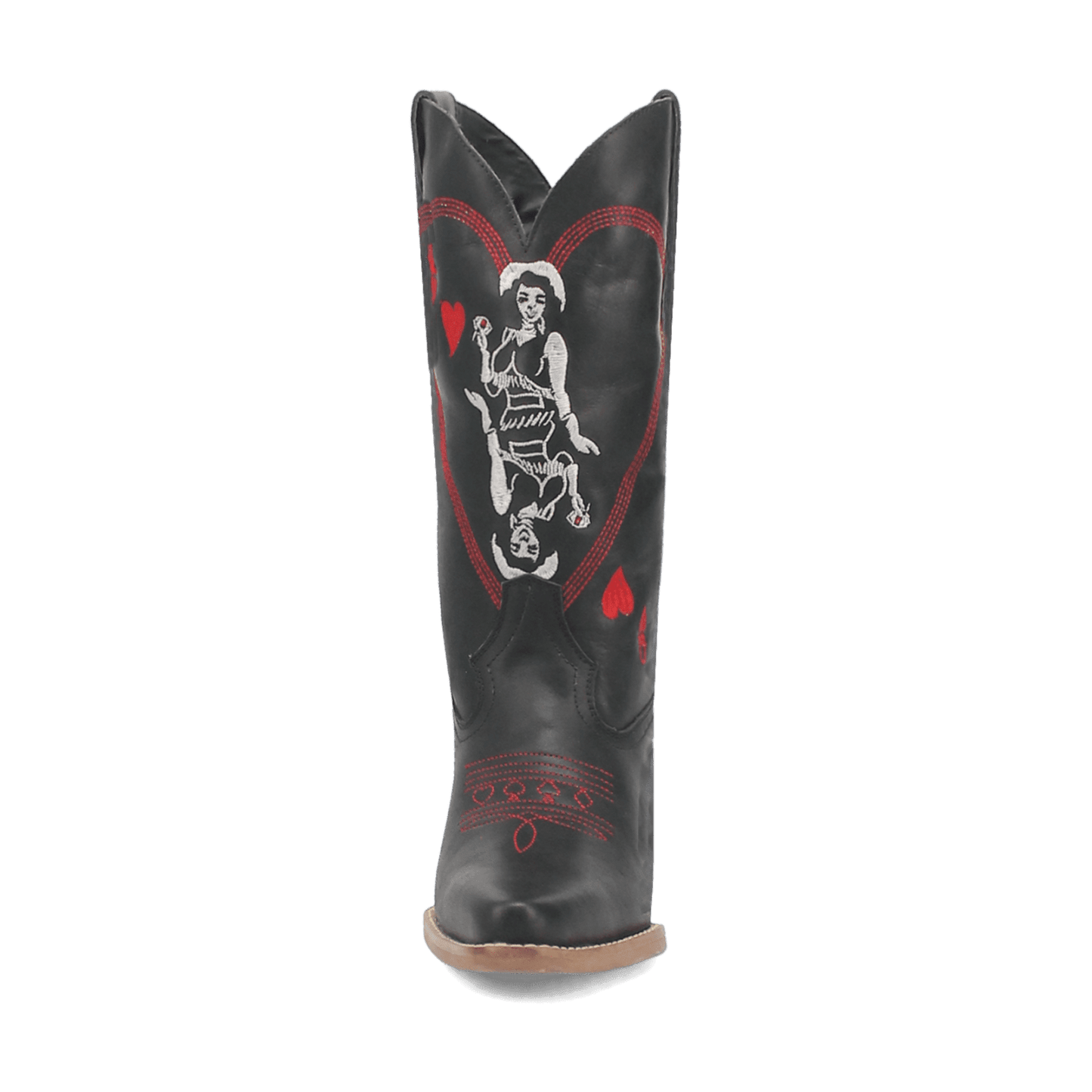 PRODUCT SHOT QUEEN A HEARTS  LEATHER BOOT AT FRONT ANGLE