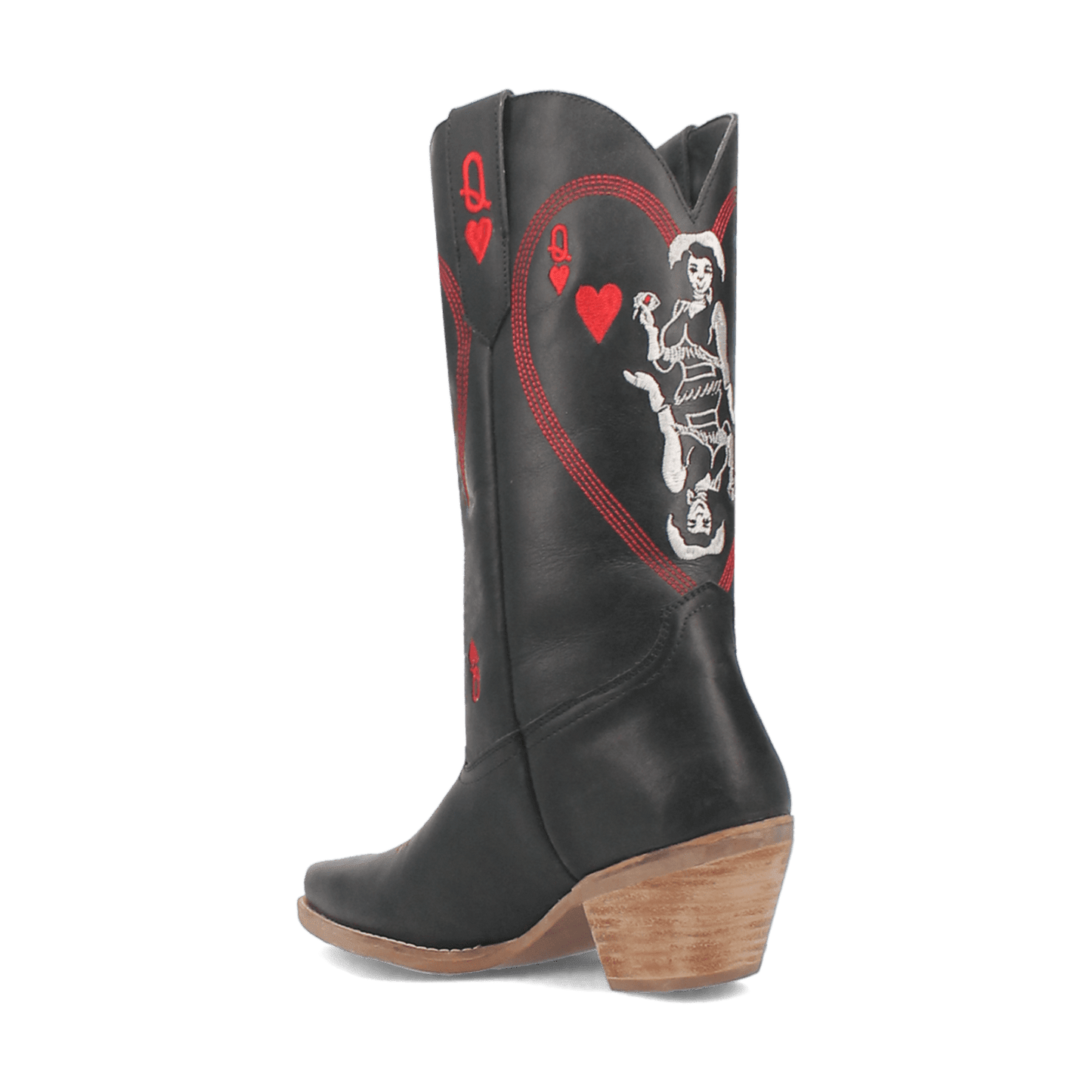 PRODUCT SHOT QUEEN A HEARTS  LEATHER BOOT AT 270 DEGREE ANGLE