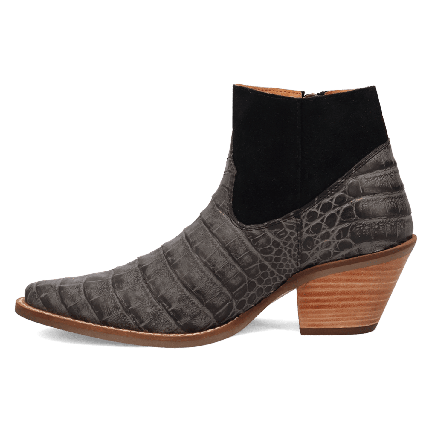 PRODUCT SHOT RICKIE LEATHER BOOTIE AT 135 DEGREE OUTSIDE ANGLE