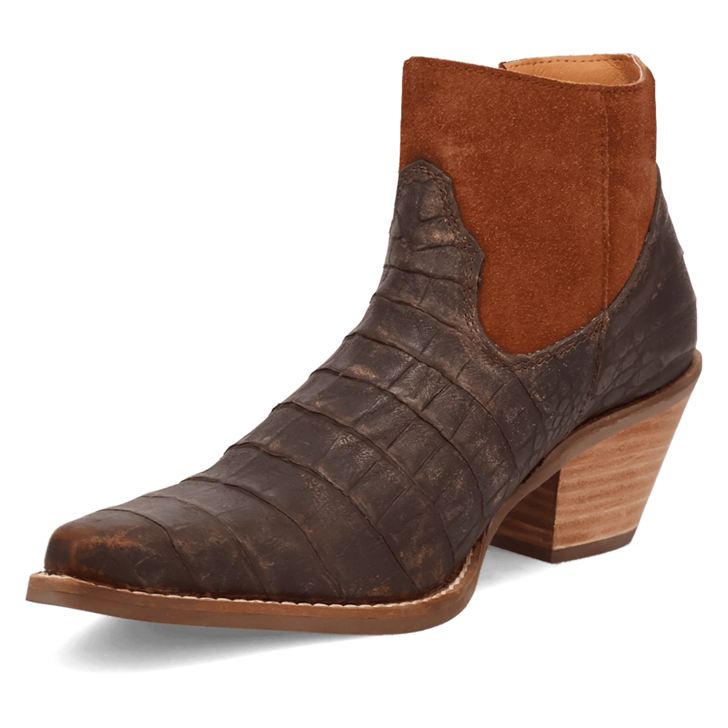 PRODUCT SHOT RICKIE LEATHER BOOTIE AT 225 DEGREE ANGLE