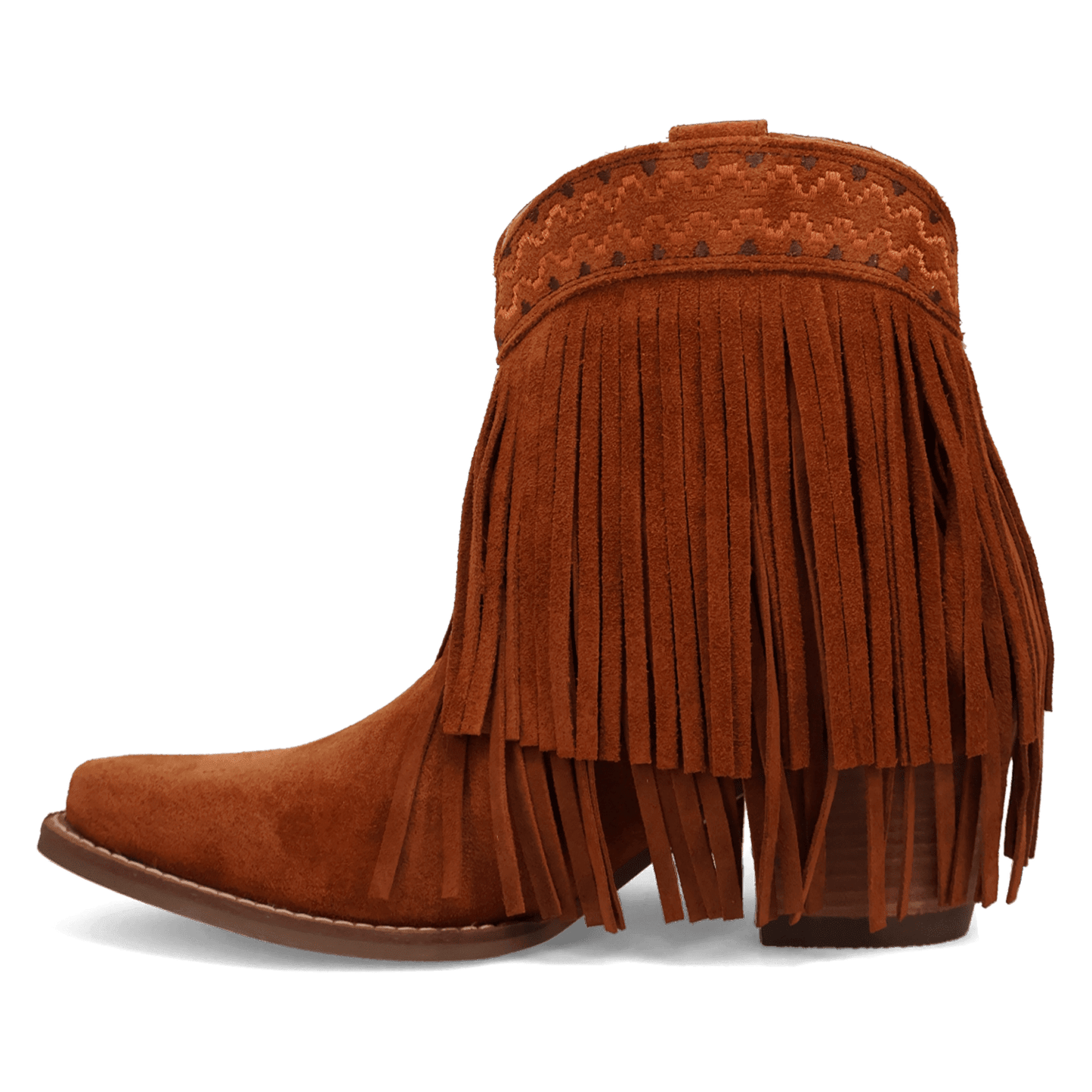 PRODUCT SHOT TAPADERO SUEDE BOOTIE AT 135 DEGREE OUTSIDE ANGLE
