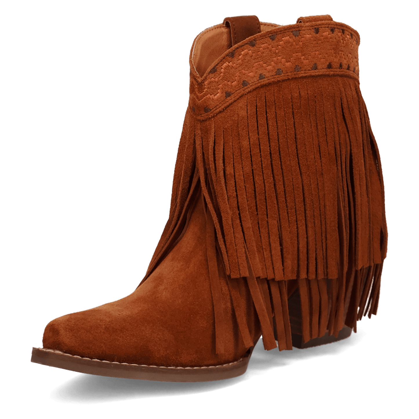 PRODUCT SHOT TAPADERO SUEDE BOOTIE AT 225 DEGREE ANGLE