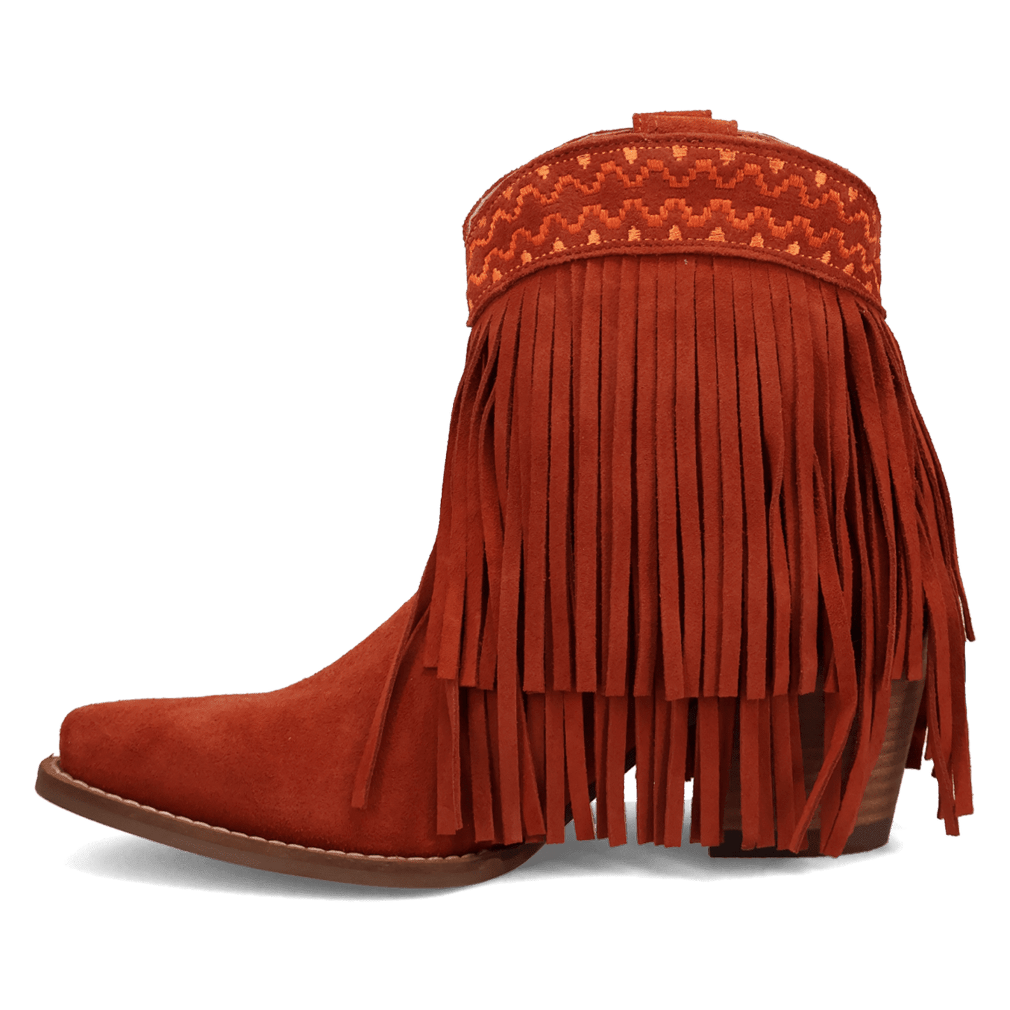 PRODUCT SHOT TAPADERO SUEDE BOOTIE AT 135 DEGREE OUTSIDE ANGLE