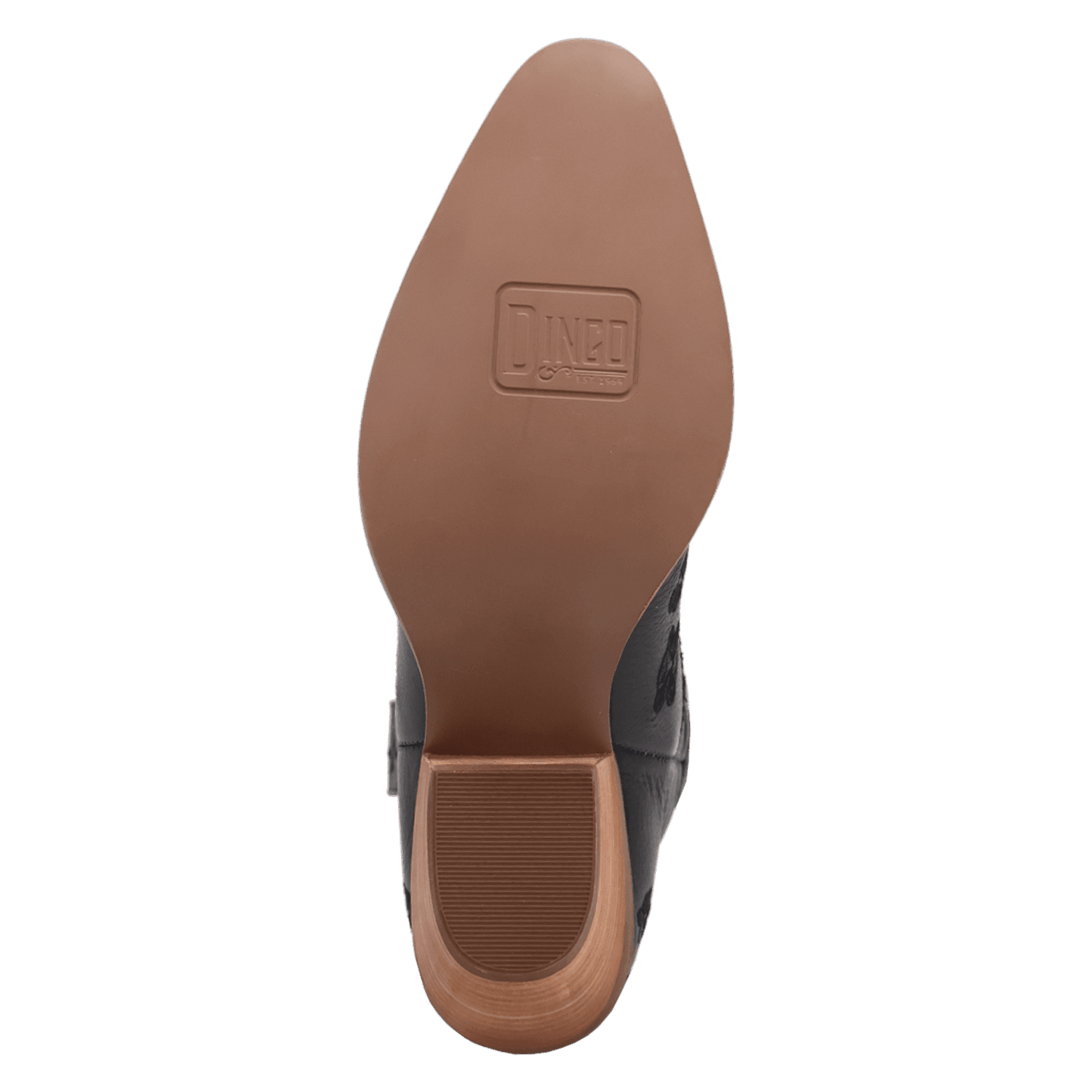 PRODUCT SHOT SWEETHEART LEATHER BOOTIE AT OUTSOLE ANGLE