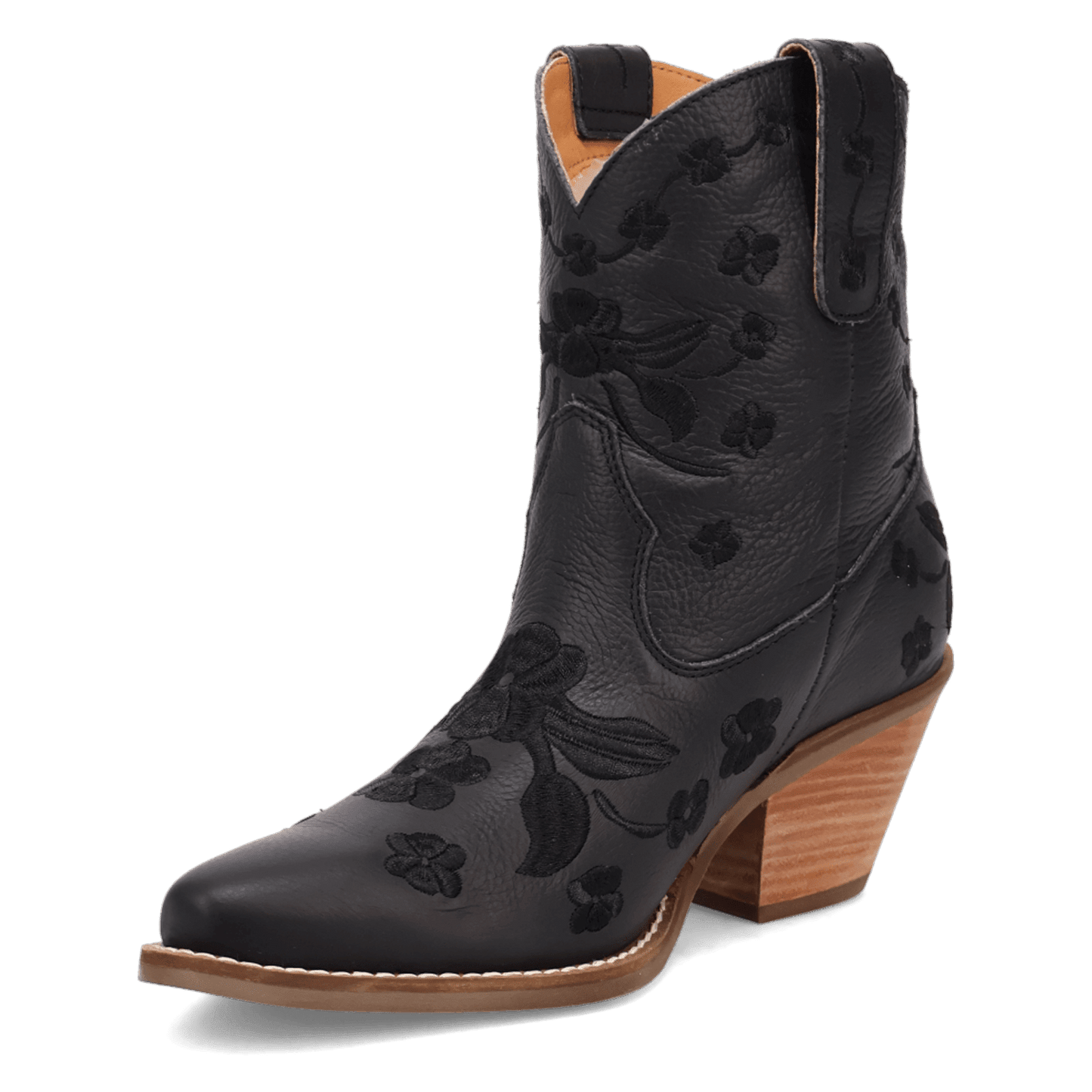 PRODUCT SHOT SWEETHEART LEATHER BOOTIE AT 225 DEGREE ANGLE