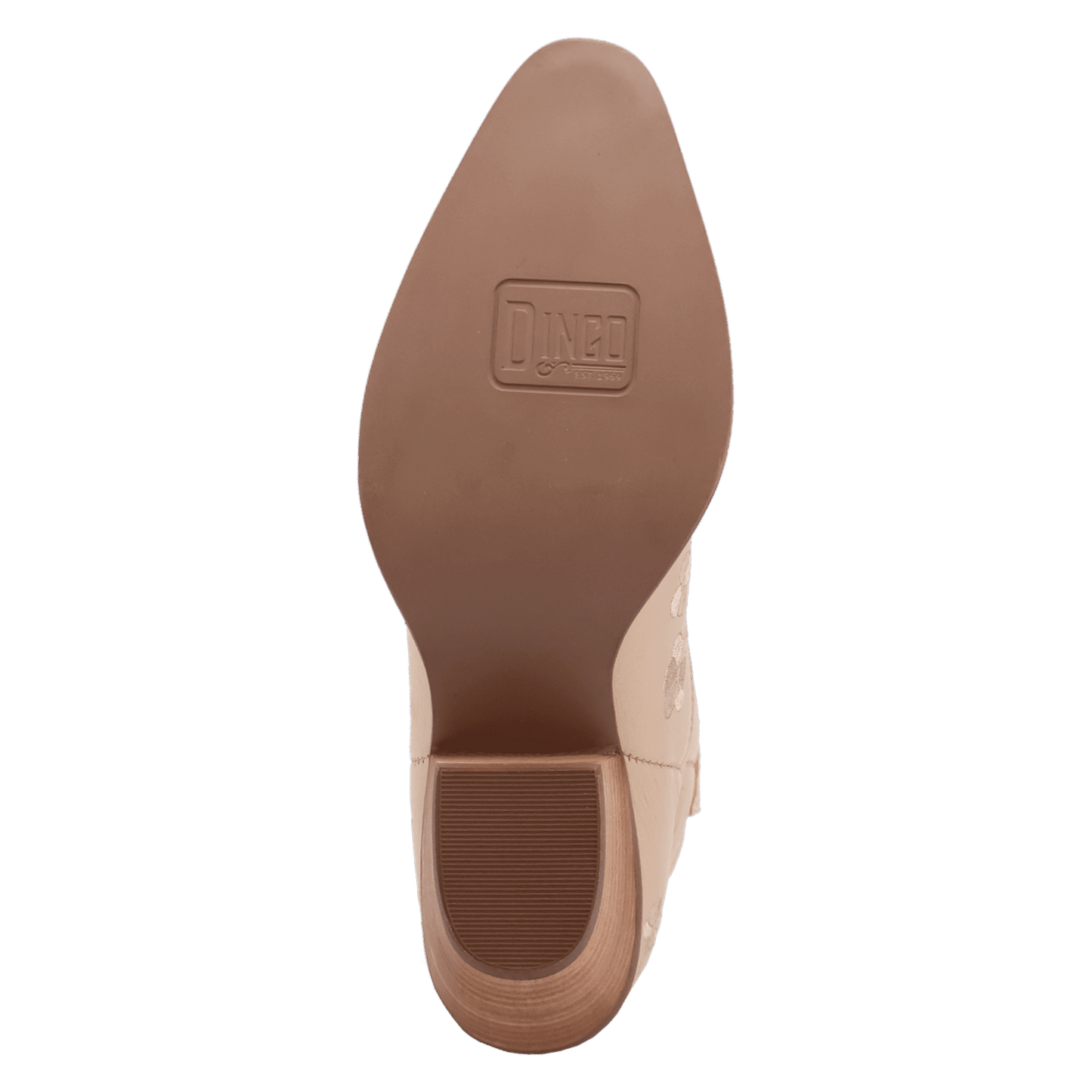 PRODUCT SHOT SWEETHEART LEATHER BOOTIE AT OUTSOLE ANGLE