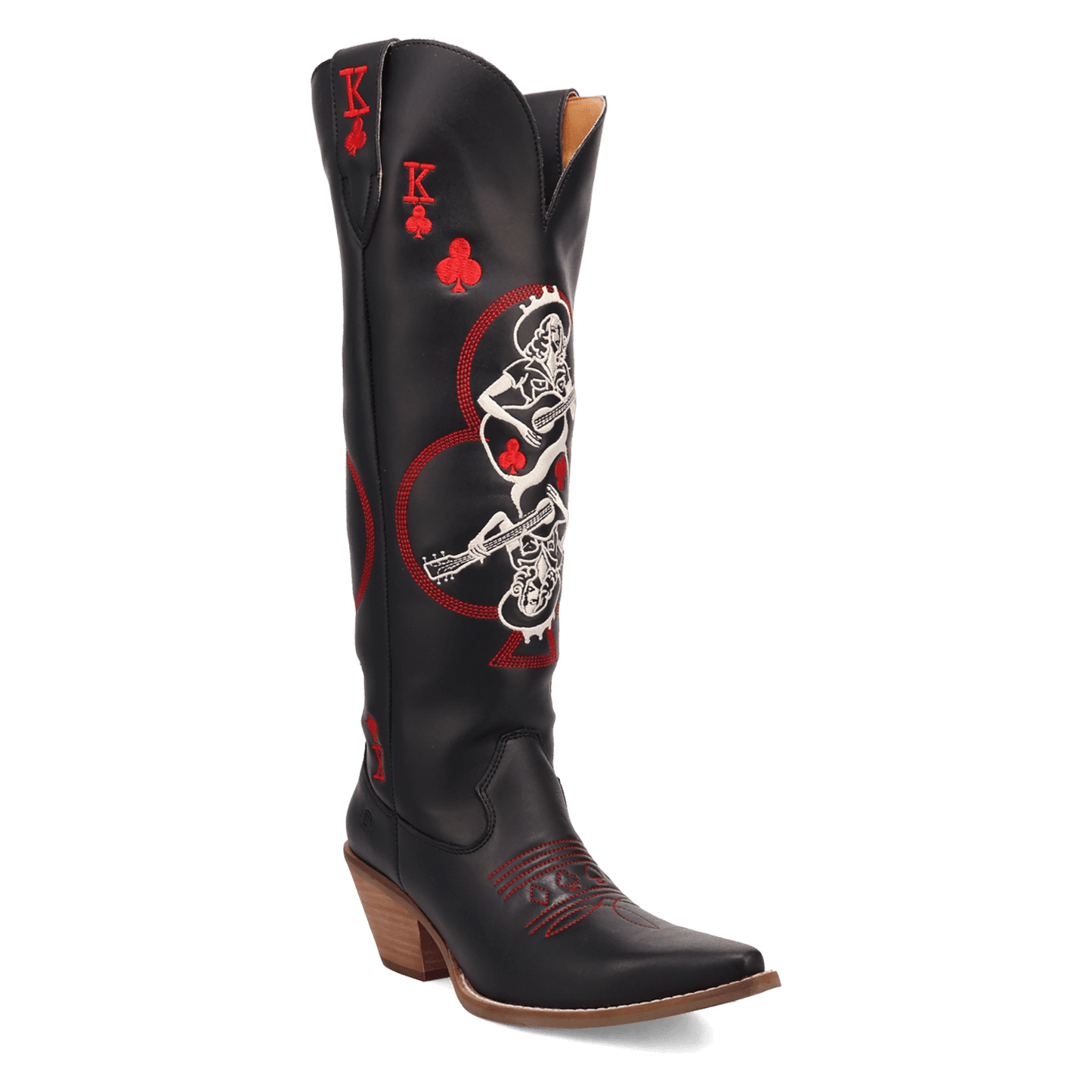 PRODUCT SHOT KING OF CLUBS LEATHER BOOT AT 45 DEGREE ANGLE