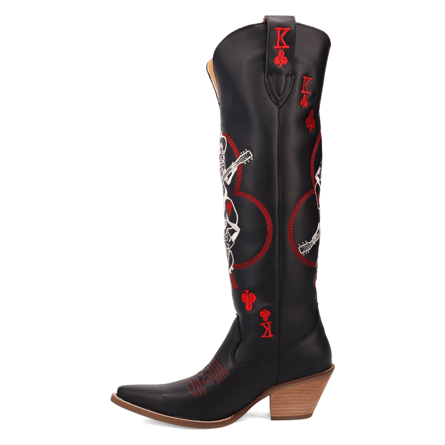 PRODUCT SHOT KING OF CLUBS LEATHER BOOT AT 135 DEGREE OUTSIDE ANGLE