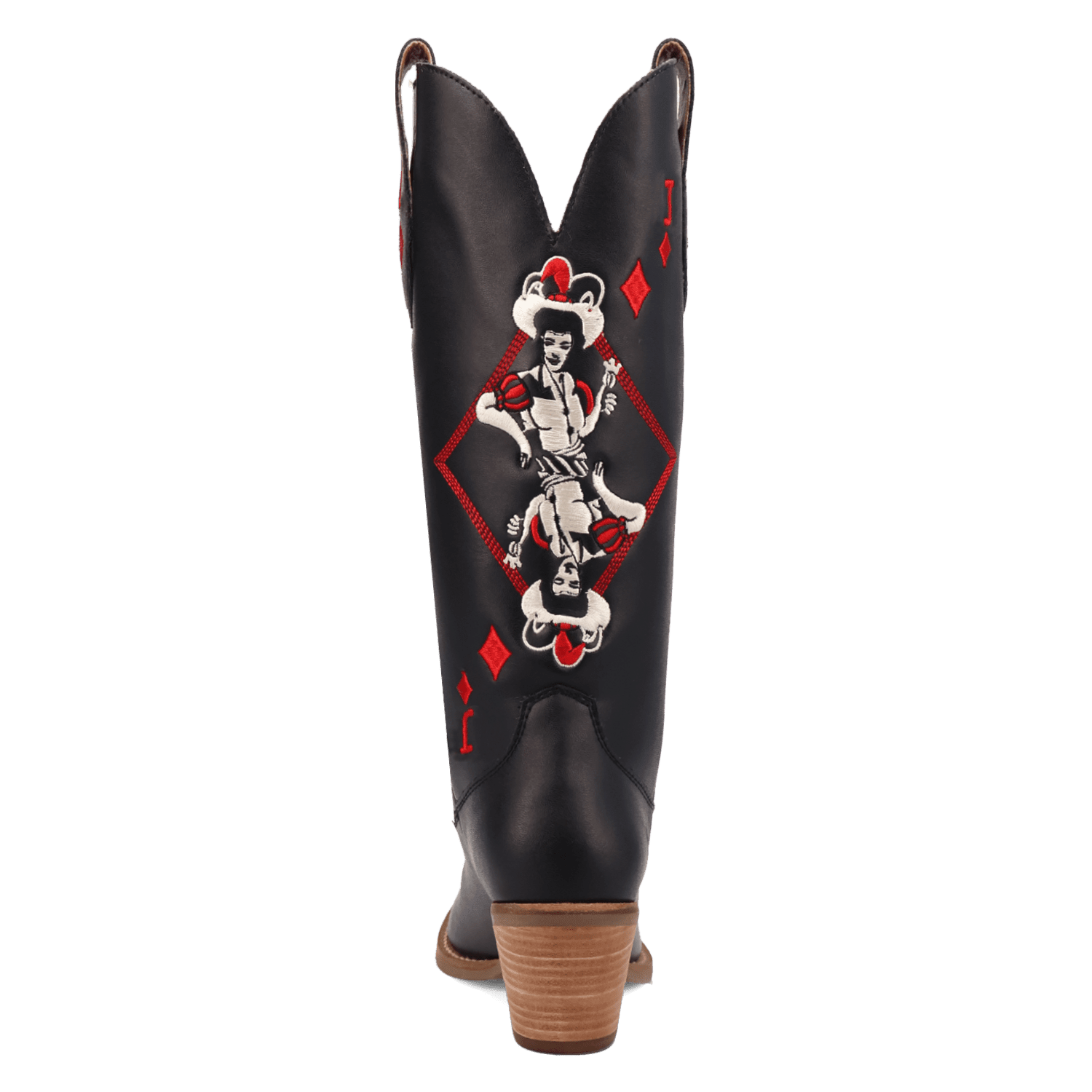 PRODUCT SHOT JACK OF DIAMONDS LEATHER BOOT AT 180 DEGREE BACK ANGLE