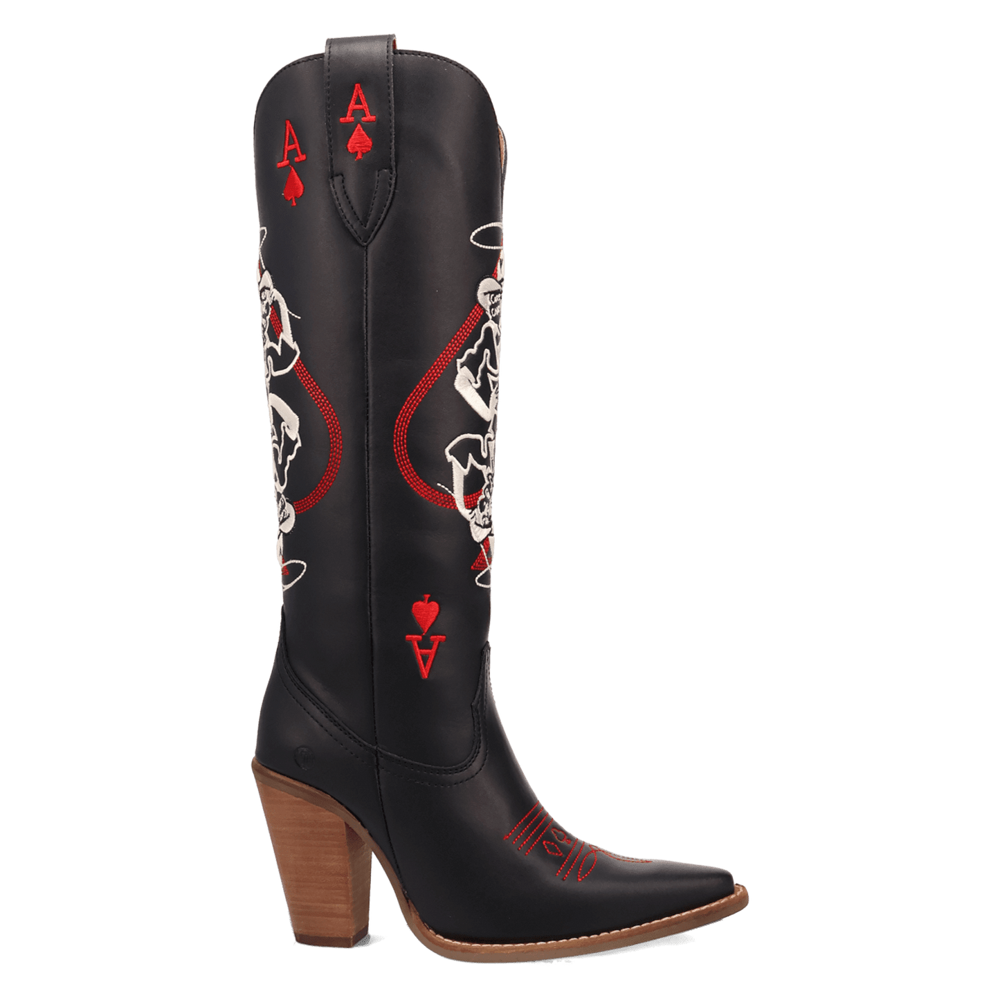 PRODUCT SHOT ACE OF SPADES LEATHER BOOT AT 90 DEGREE INSIDE ANGLE