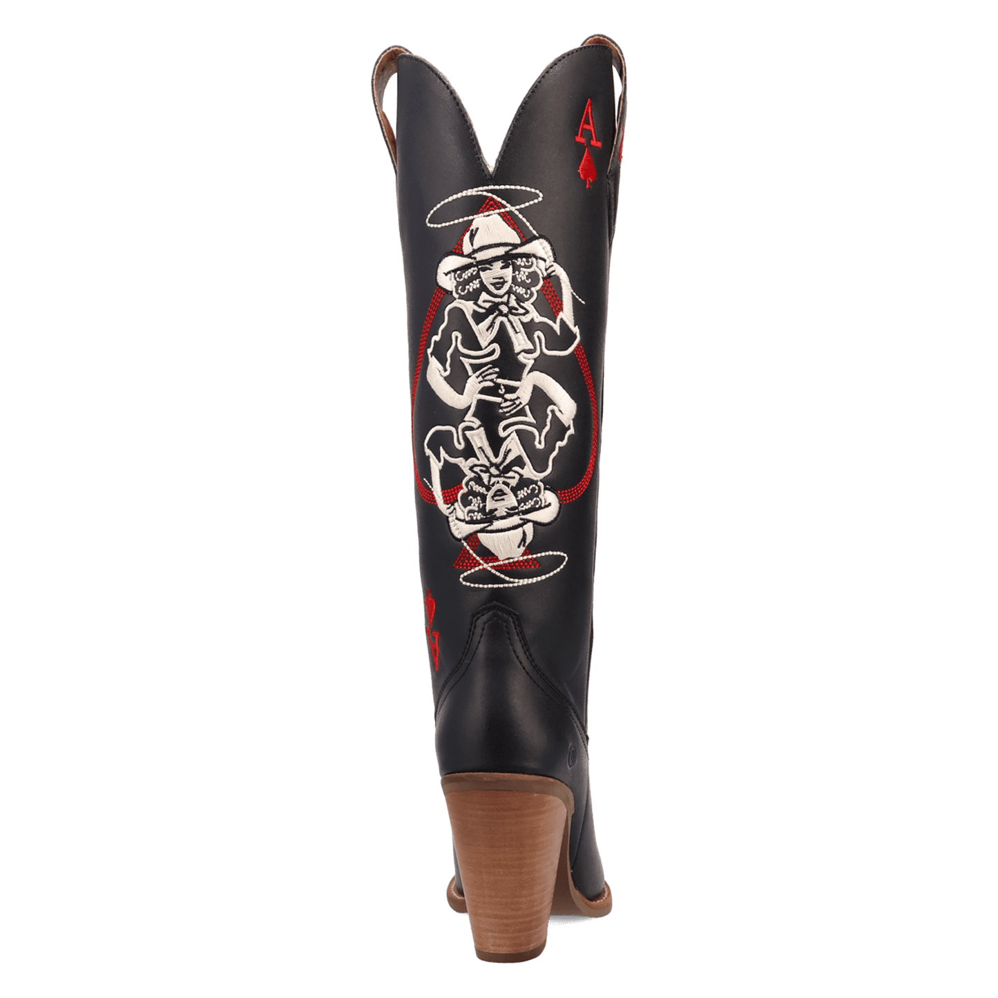 PRODUCT SHOT ACE OF SPADES LEATHER BOOT AT 180 DEGREE BACK ANGLE