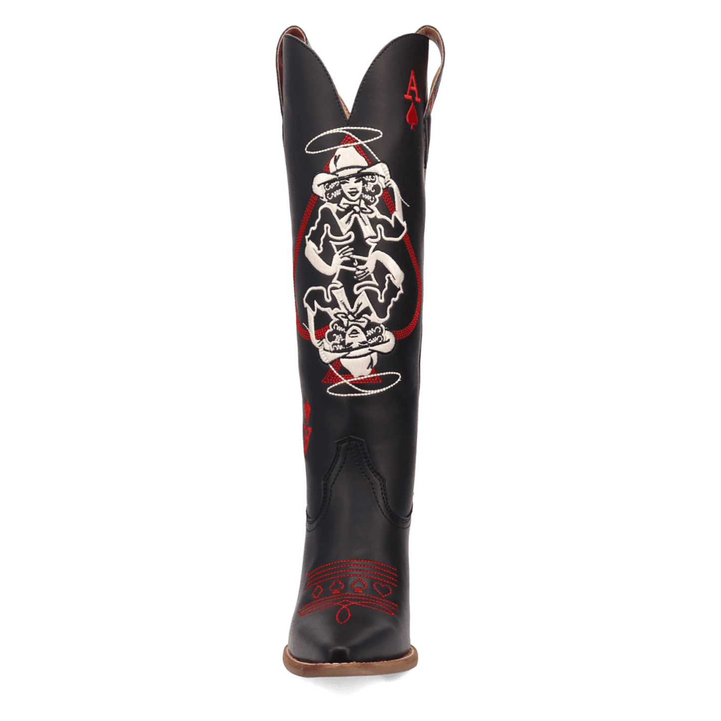 PRODUCT SHOT ACE OF SPADES LEATHER BOOT AT FRONT ANGLE