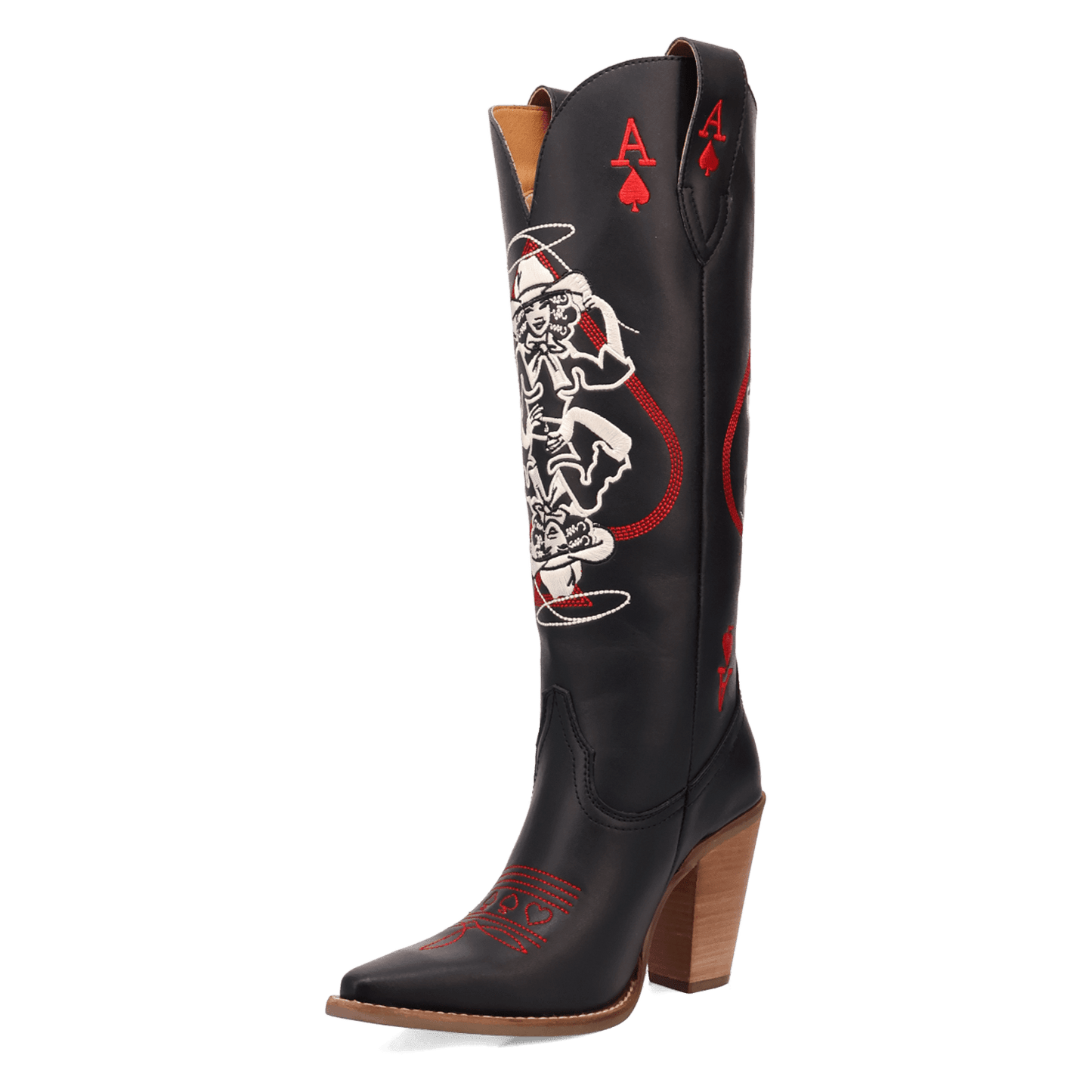 PRODUCT SHOT ACE OF SPADES LEATHER BOOT AT 225 DEGREE ANGLE