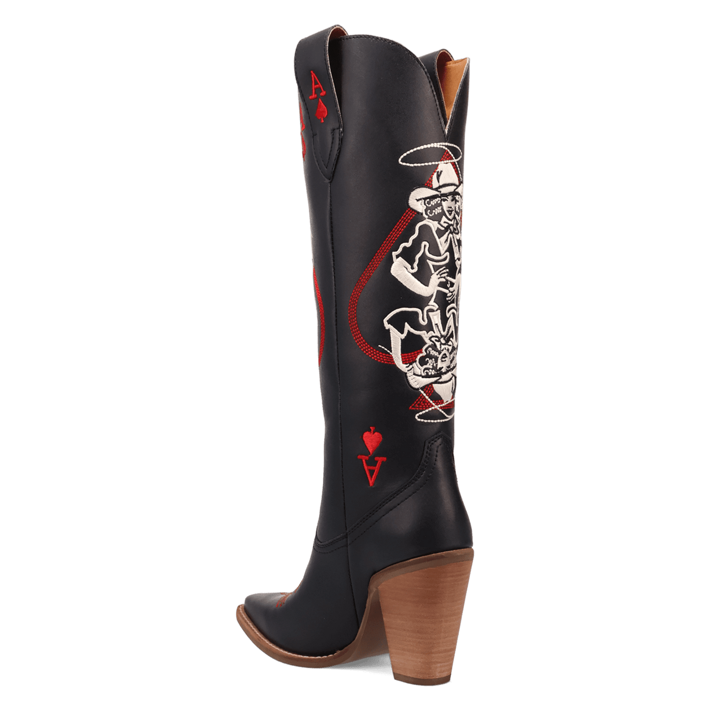 PRODUCT SHOT ACE OF SPADES LEATHER BOOT AT 270 DEGREE ANGLE