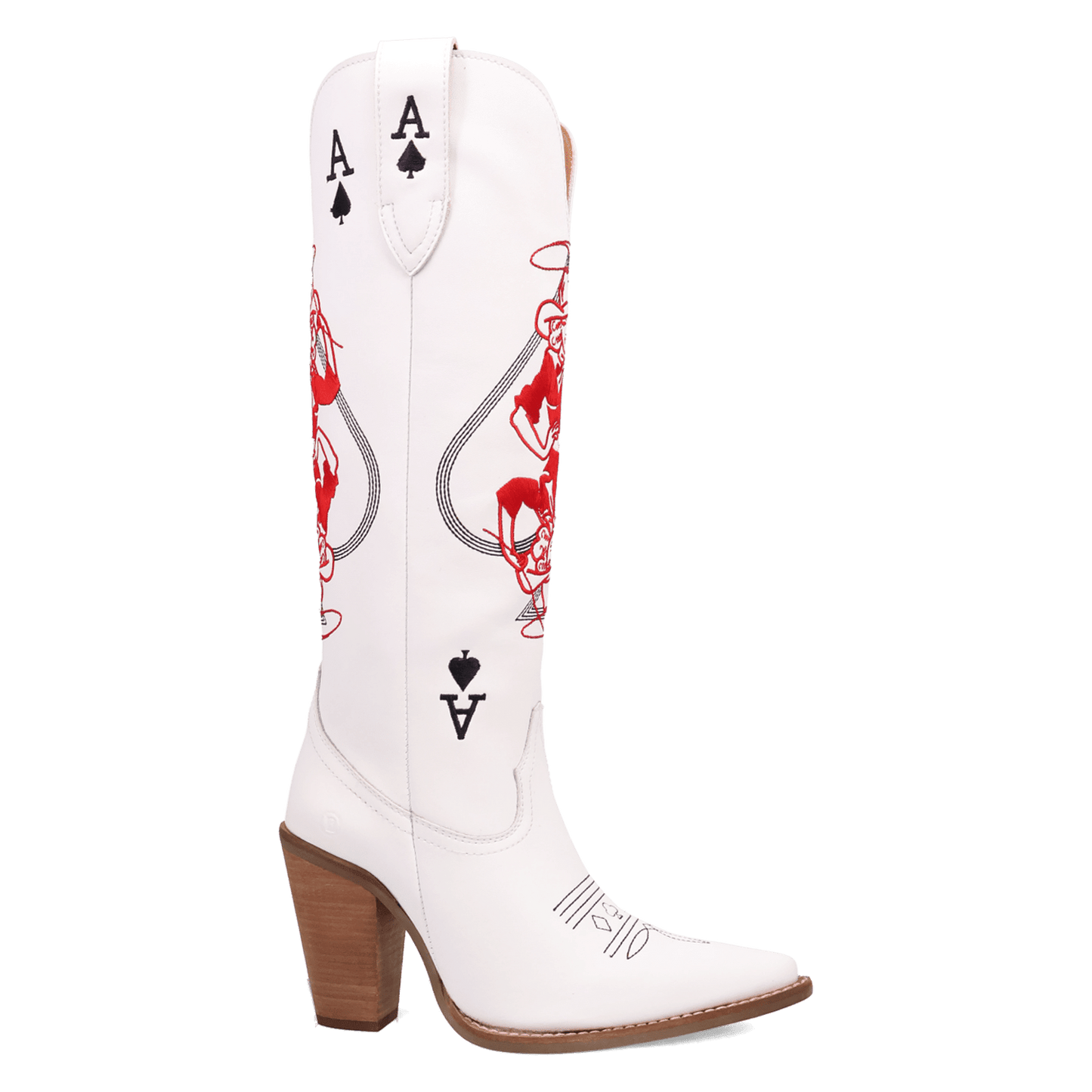 PRODUCT SHOT ACE OF SPADES LEATHER BOOT AT 90 DEGREE INSIDE ANGLE