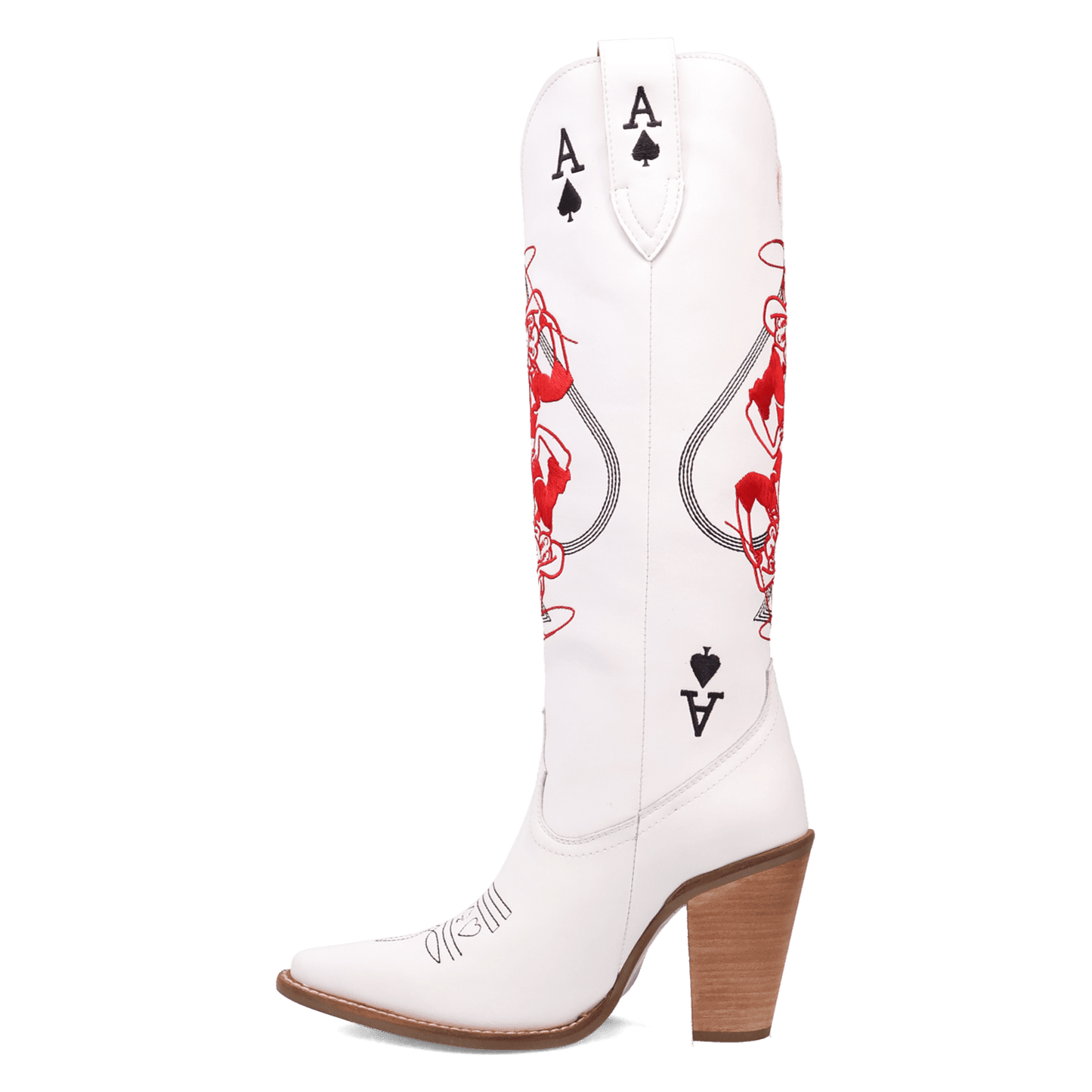 PRODUCT SHOT ACE OF SPADES LEATHER BOOT AT 135 DEGREE OUTSIDE ANGLE