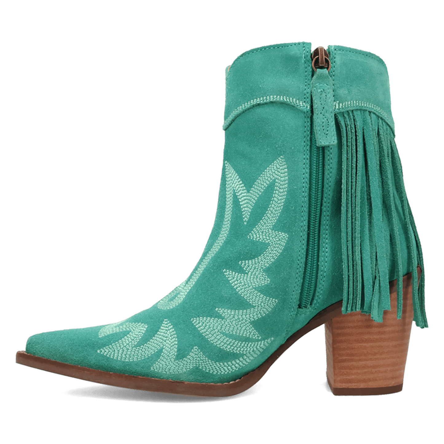 PRODUCT SHOT WILD SAGE LEATHER BOOTIE AT 135 DEGREE OUTSIDE ANGLE