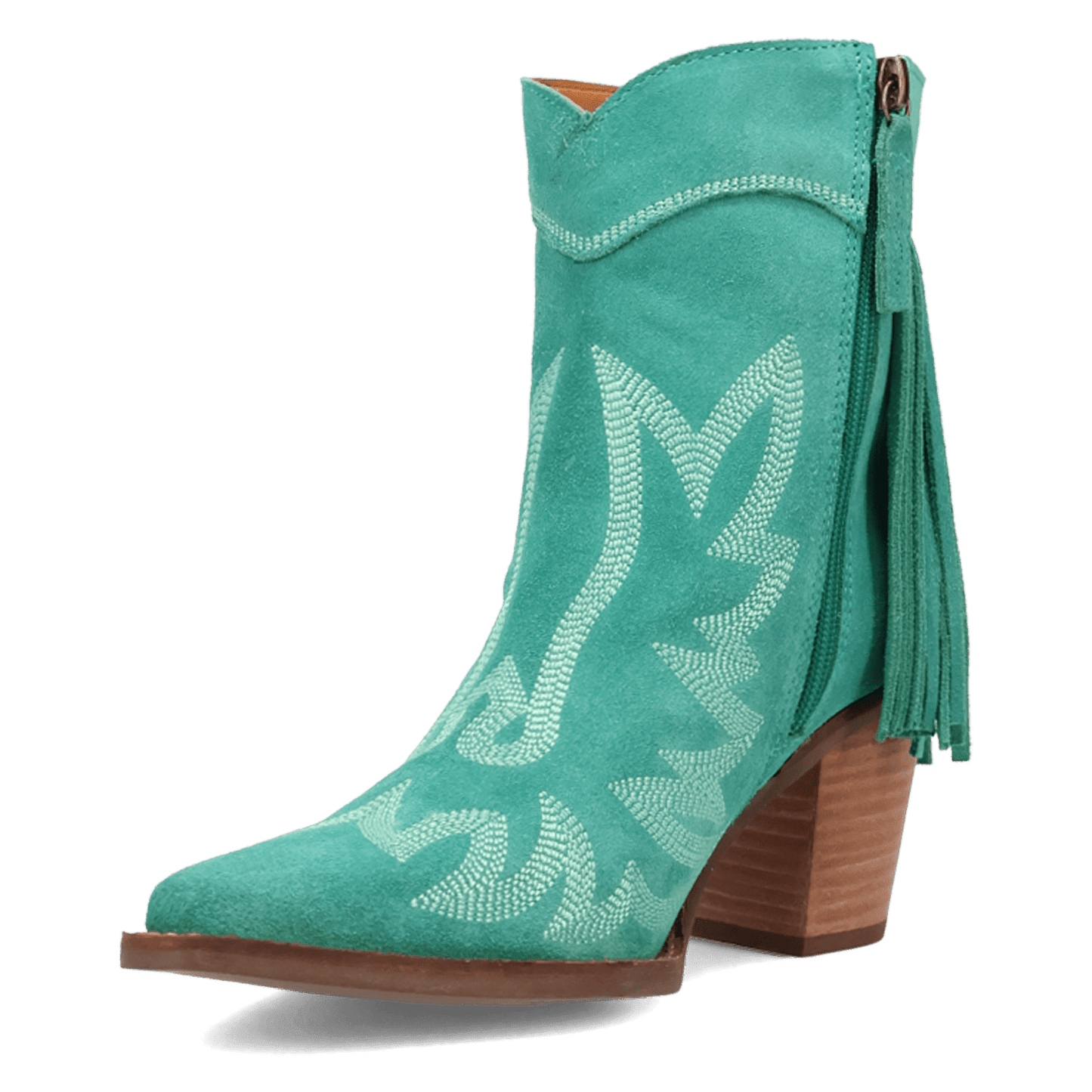 PRODUCT SHOT WILD SAGE LEATHER BOOTIE AT 225 DEGREE ANGLE