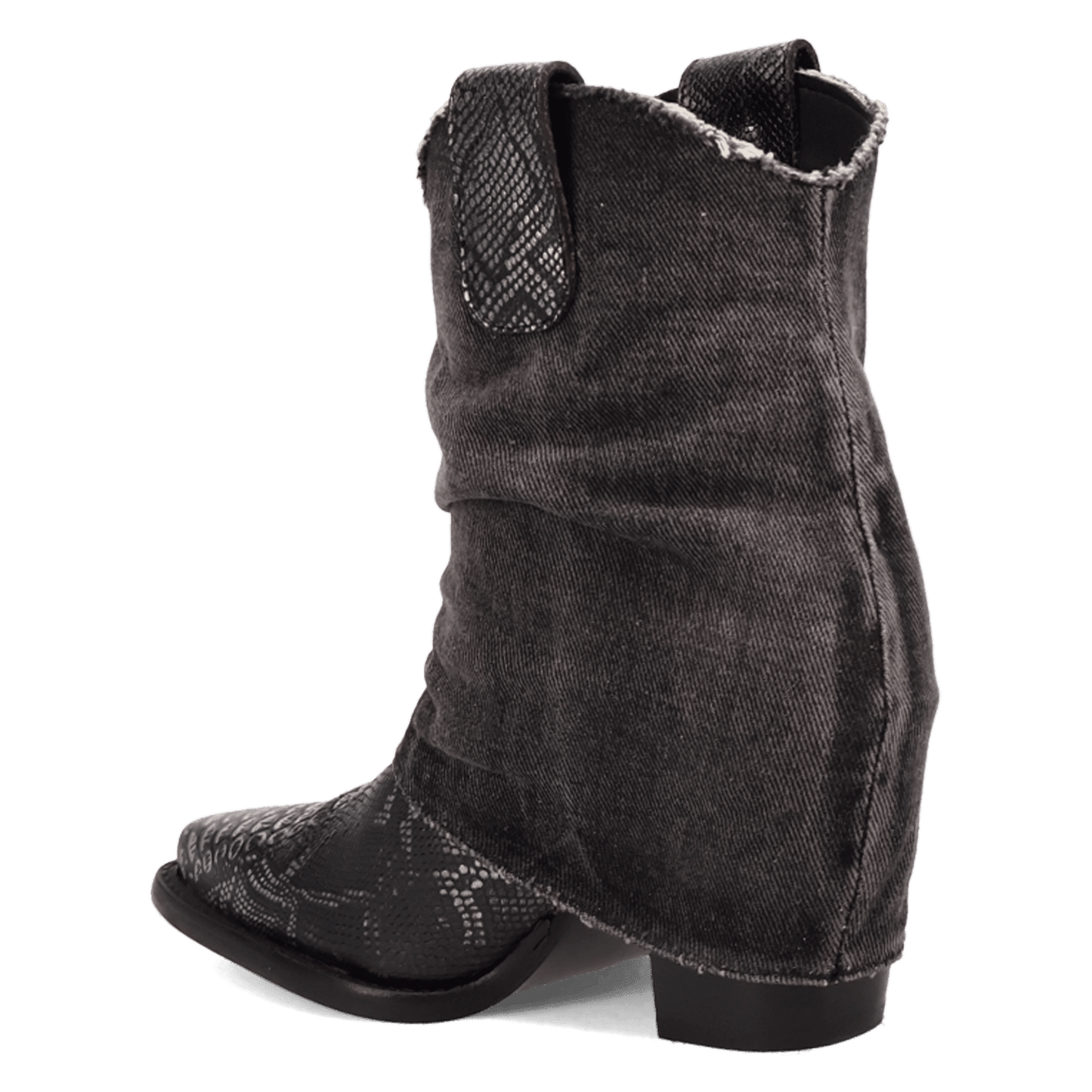 PRODUCT SHOT DENIM DREAM LEATHER BOOTIE AT 270 DEGREE ANGLE