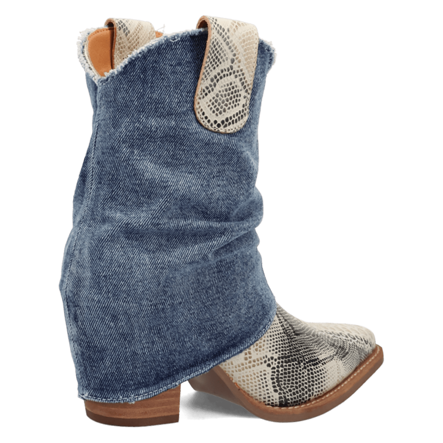 PRODUCT SHOT DENIM DREAM LEATHER BOOTIE AT 315 DEGREE ANGLE