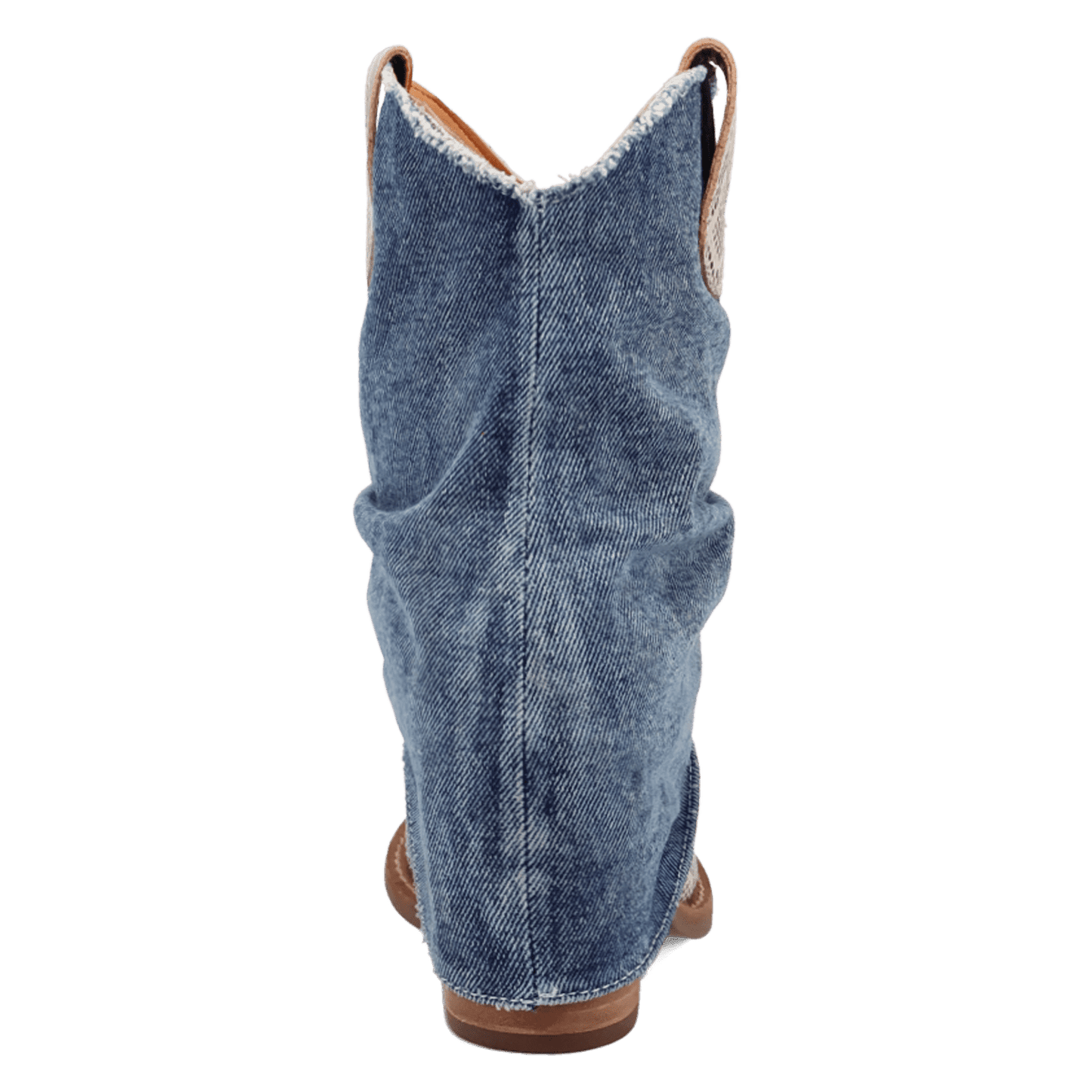 PRODUCT SHOT DENIM DREAM LEATHER BOOTIE AT 180 DEGREE BACK ANGLE