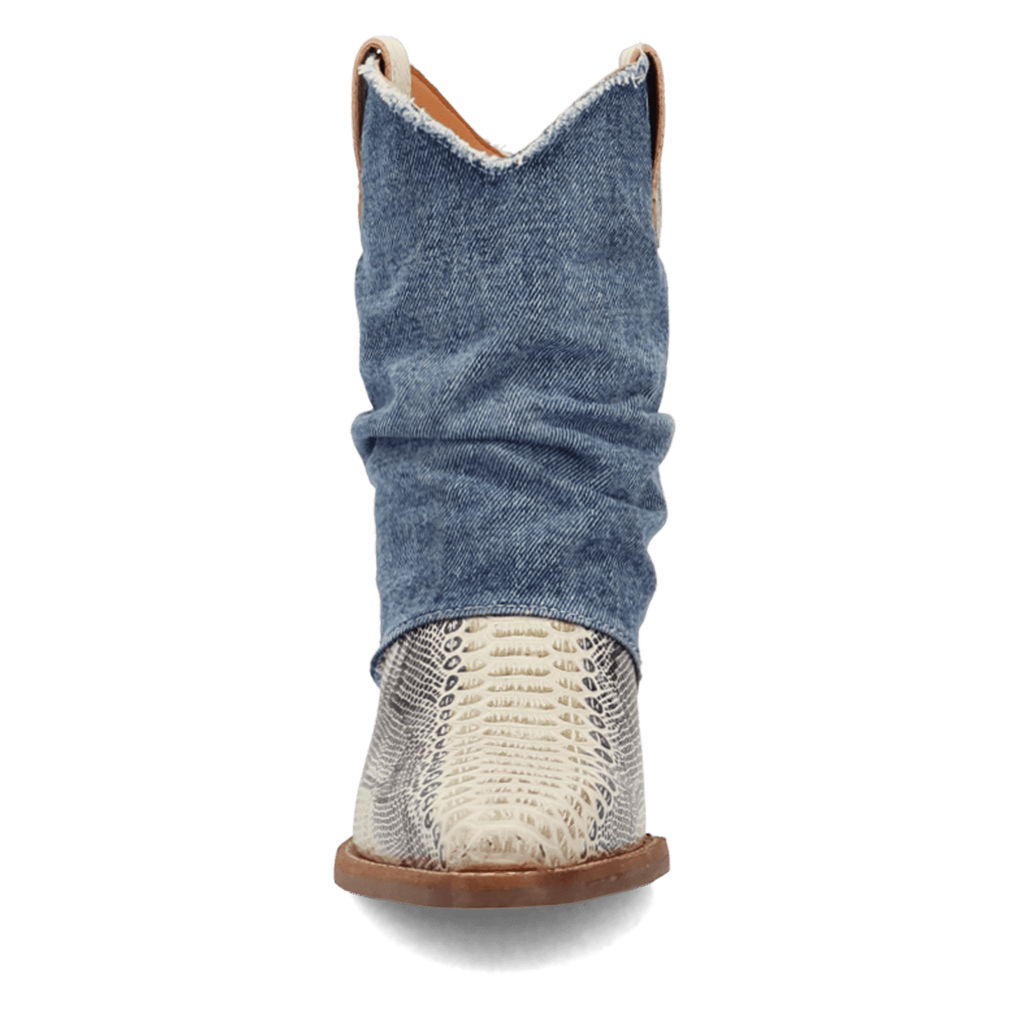 PRODUCT SHOT DENIM DREAM LEATHER BOOTIE AT FRONT ANGLE