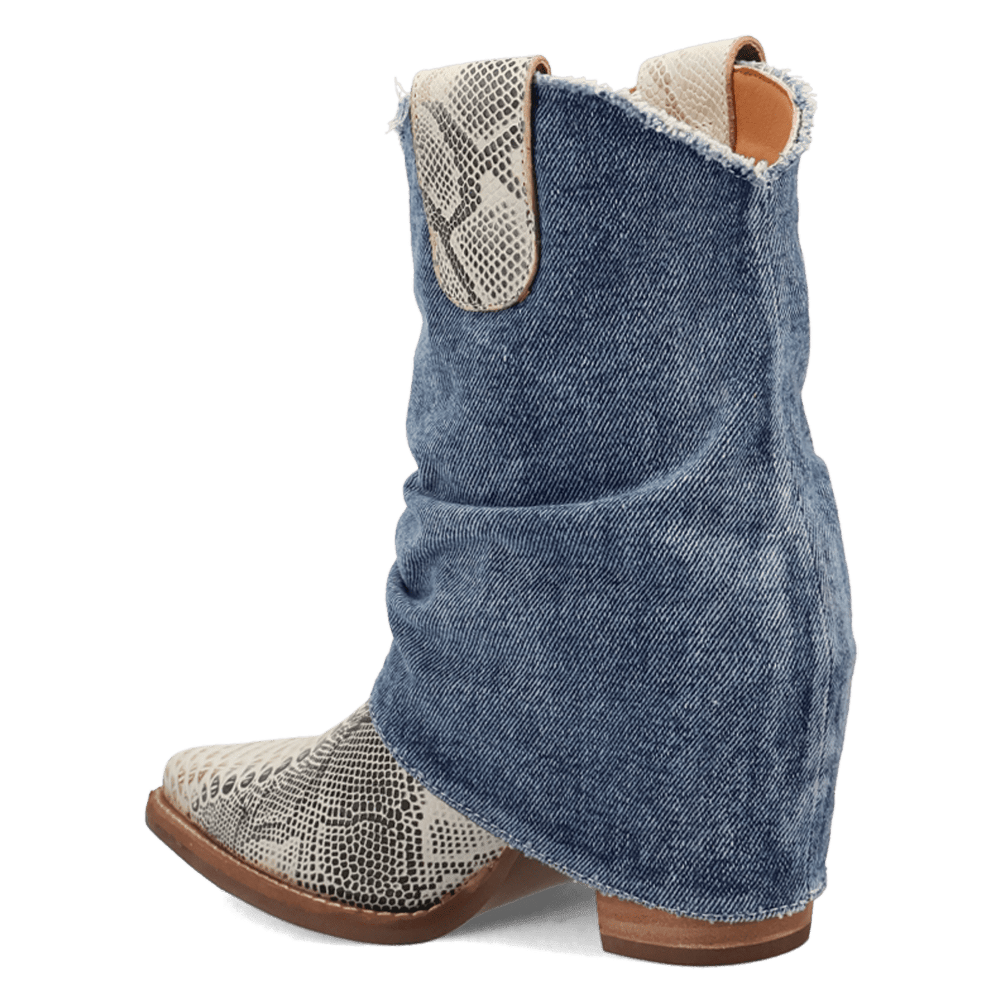 PRODUCT SHOT DENIM DREAM LEATHER BOOTIE AT 270 DEGREE ANGLE