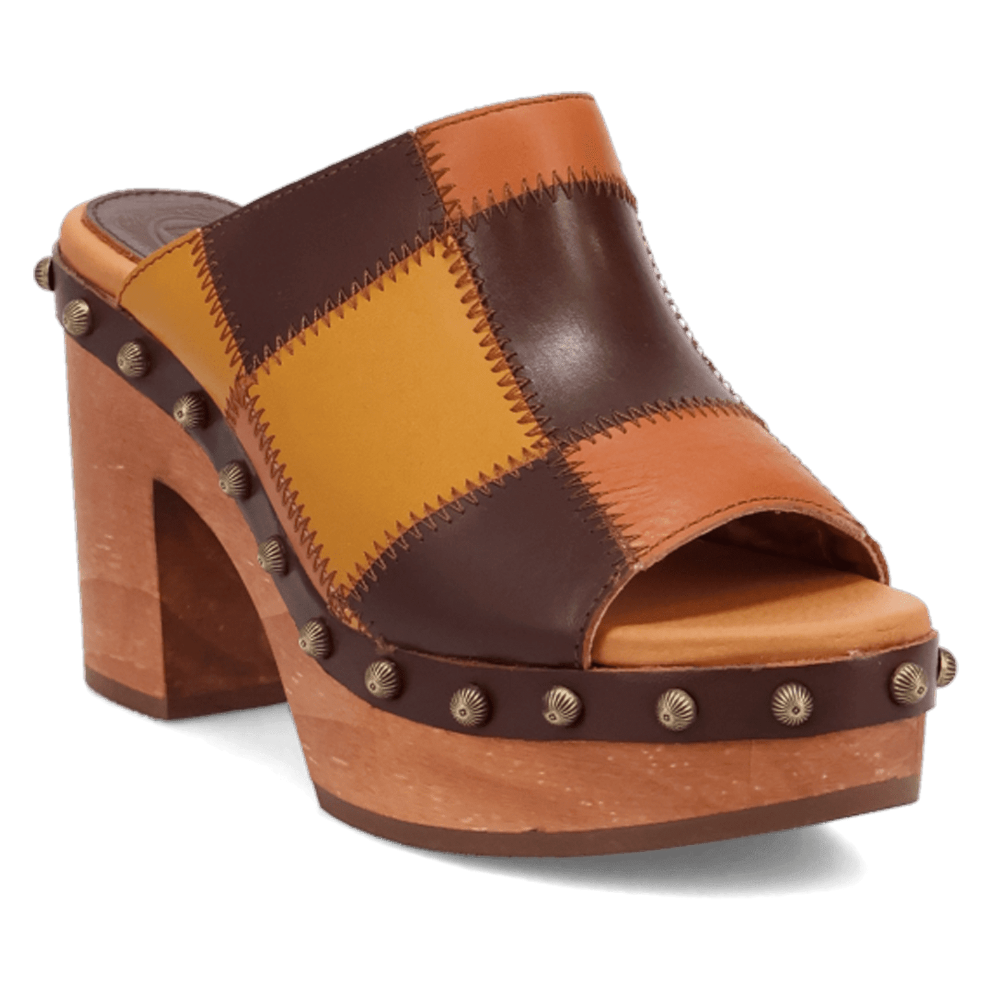 PRODUCT SHOT MOSAIC WOODEN SANDAL AT 45 DEGREE ANGLE