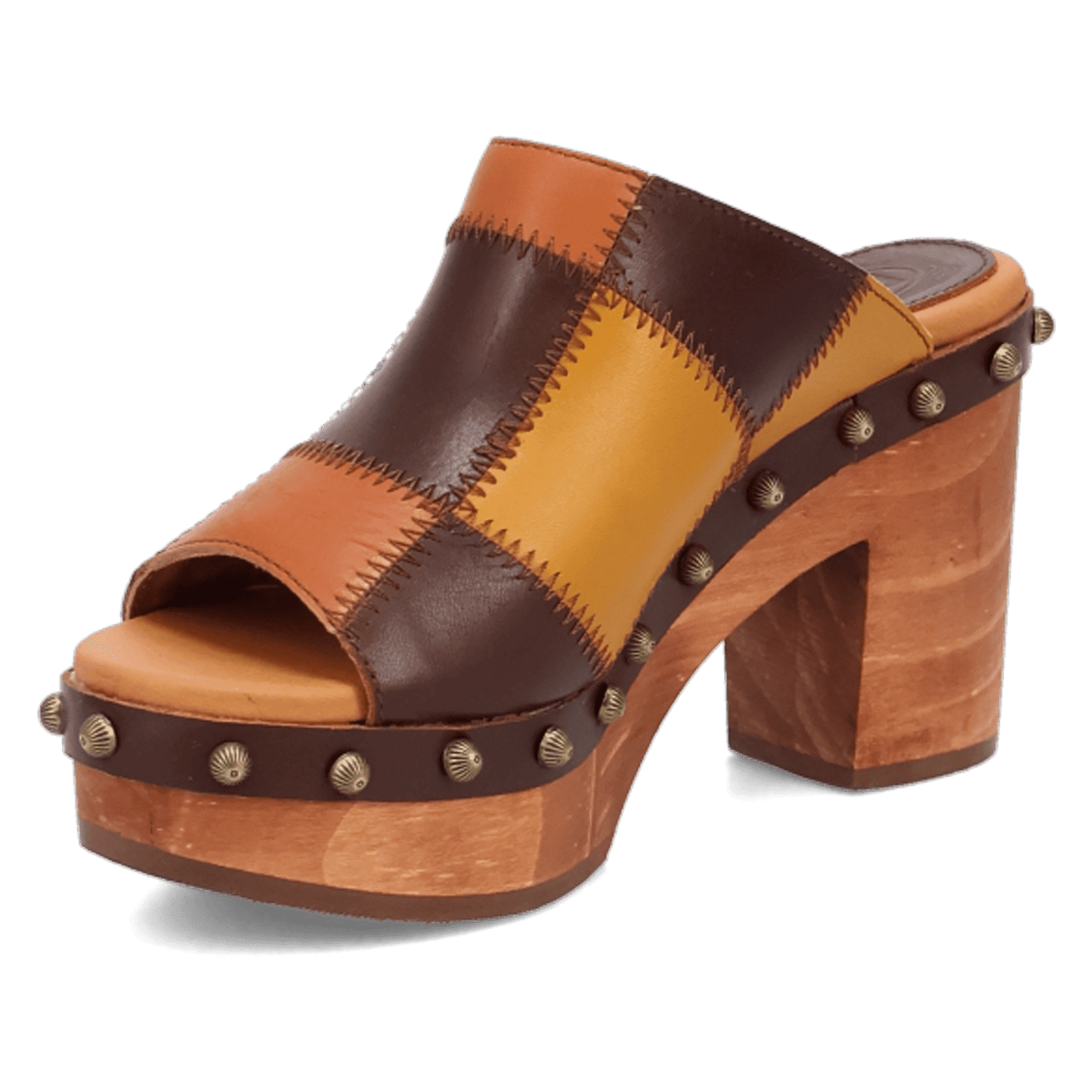 PRODUCT SHOT MOSAIC WOODEN SANDAL AT 225 DEGREE ANGLE