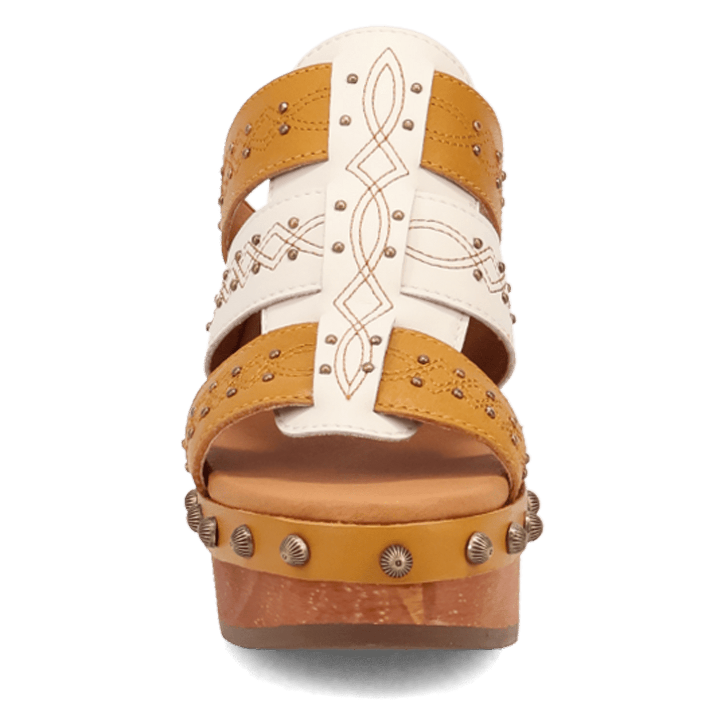 PRODUCT SHOT CHATEAU WOODEN SANDAL AT FRONT ANGLE