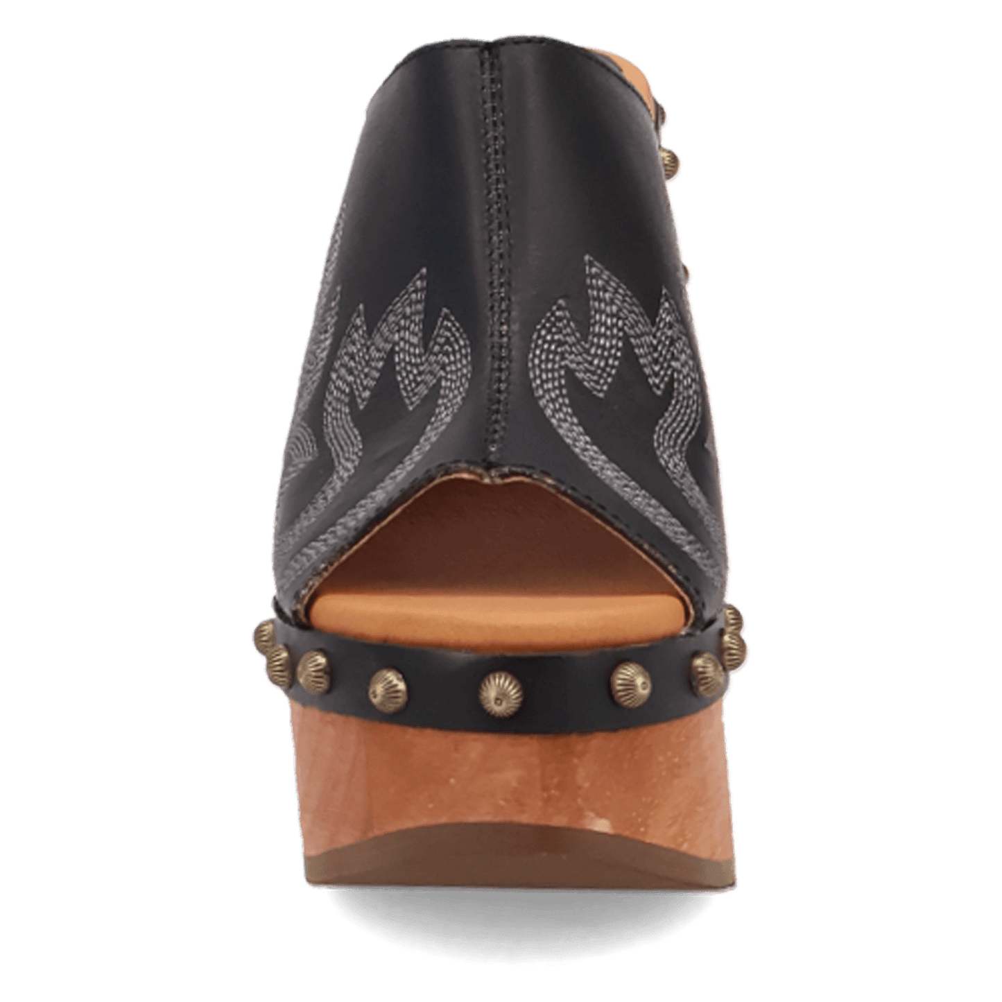 PRODUCT SHOT FREE SPIRIT WOODEN SANDAL AT FRONT ANGLE