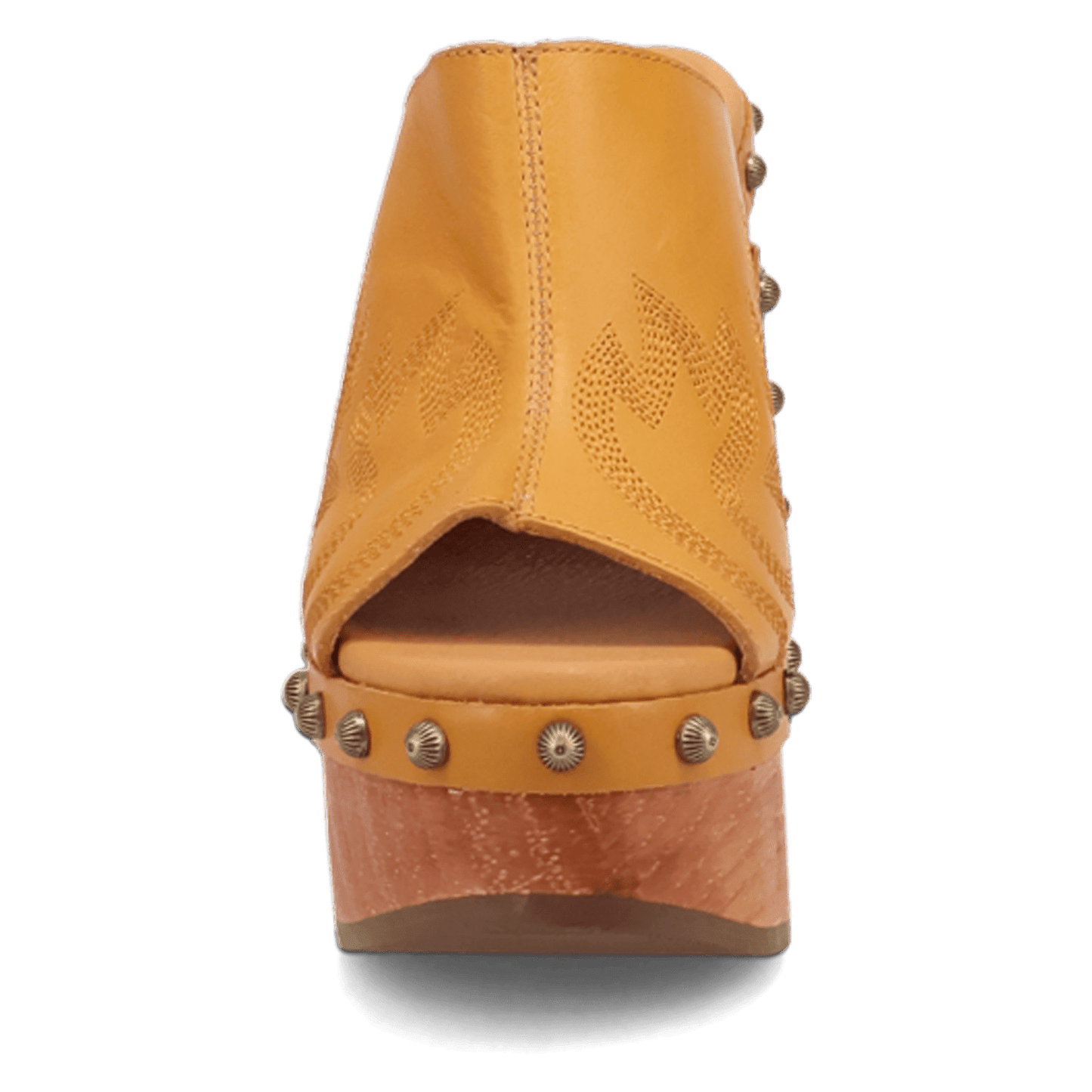 PRODUCT SHOT FREE SPIRIT WOODEN SANDAL AT FRONT ANGLE