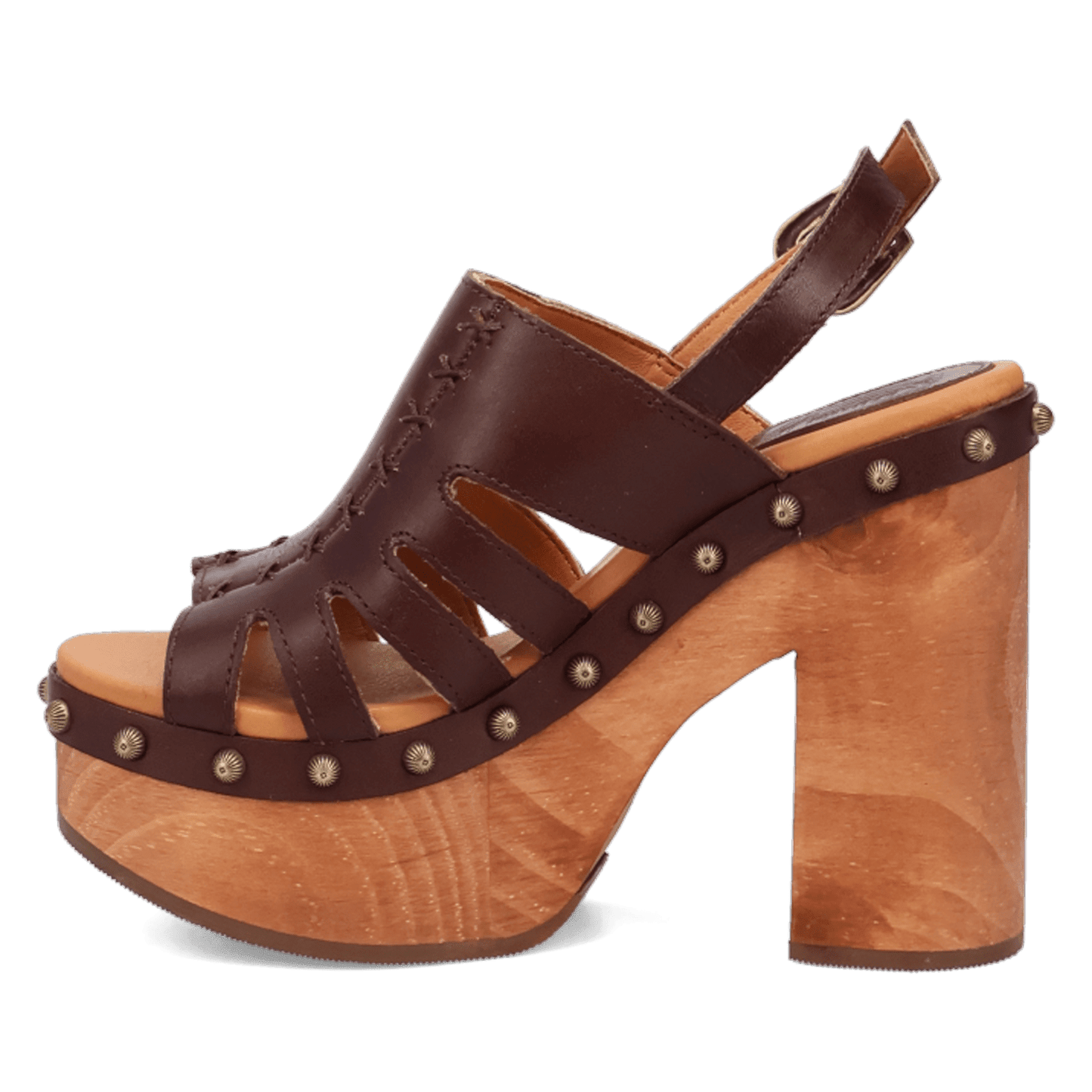 PRODUCT SHOT GEMA WOODEN SANDAL AT 135 DEGREE OUTSIDE ANGLE