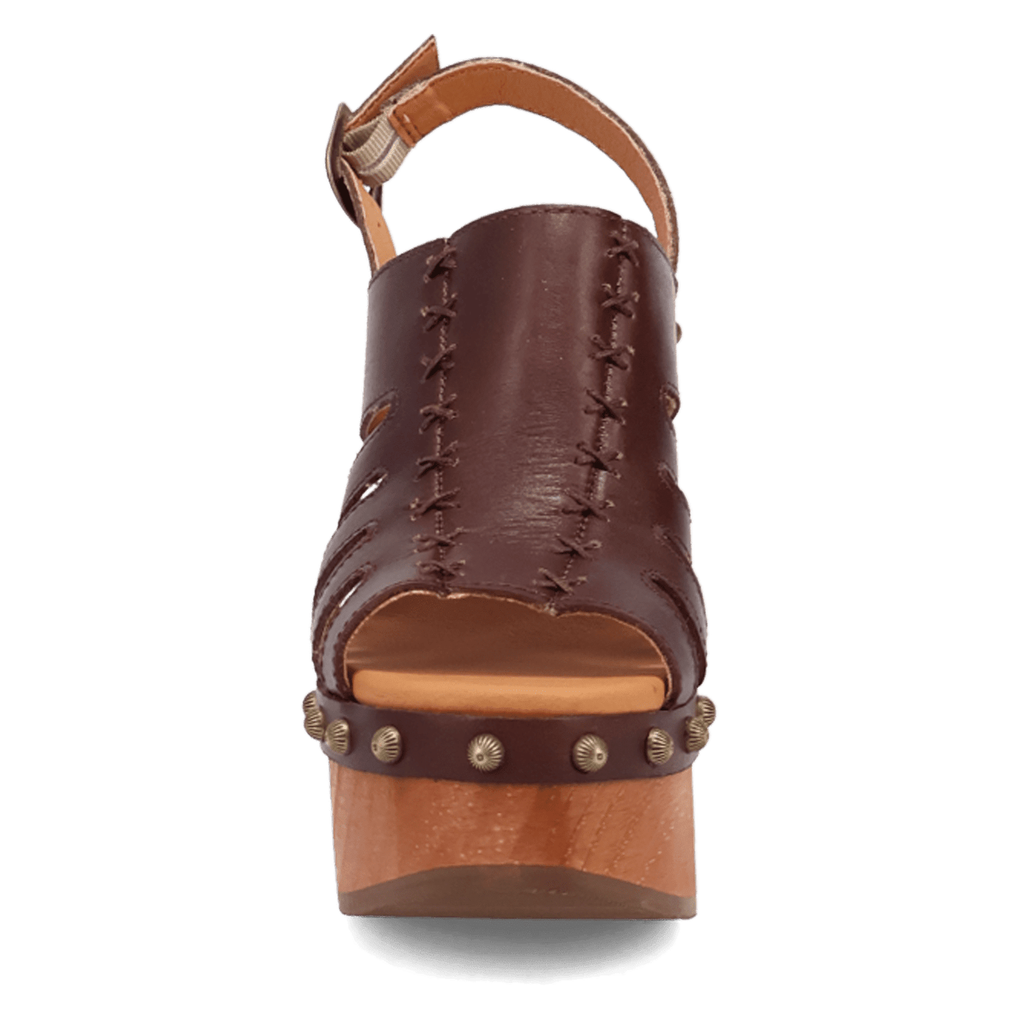 PRODUCT SHOT GEMA WOODEN SANDAL AT FRONT ANGLE