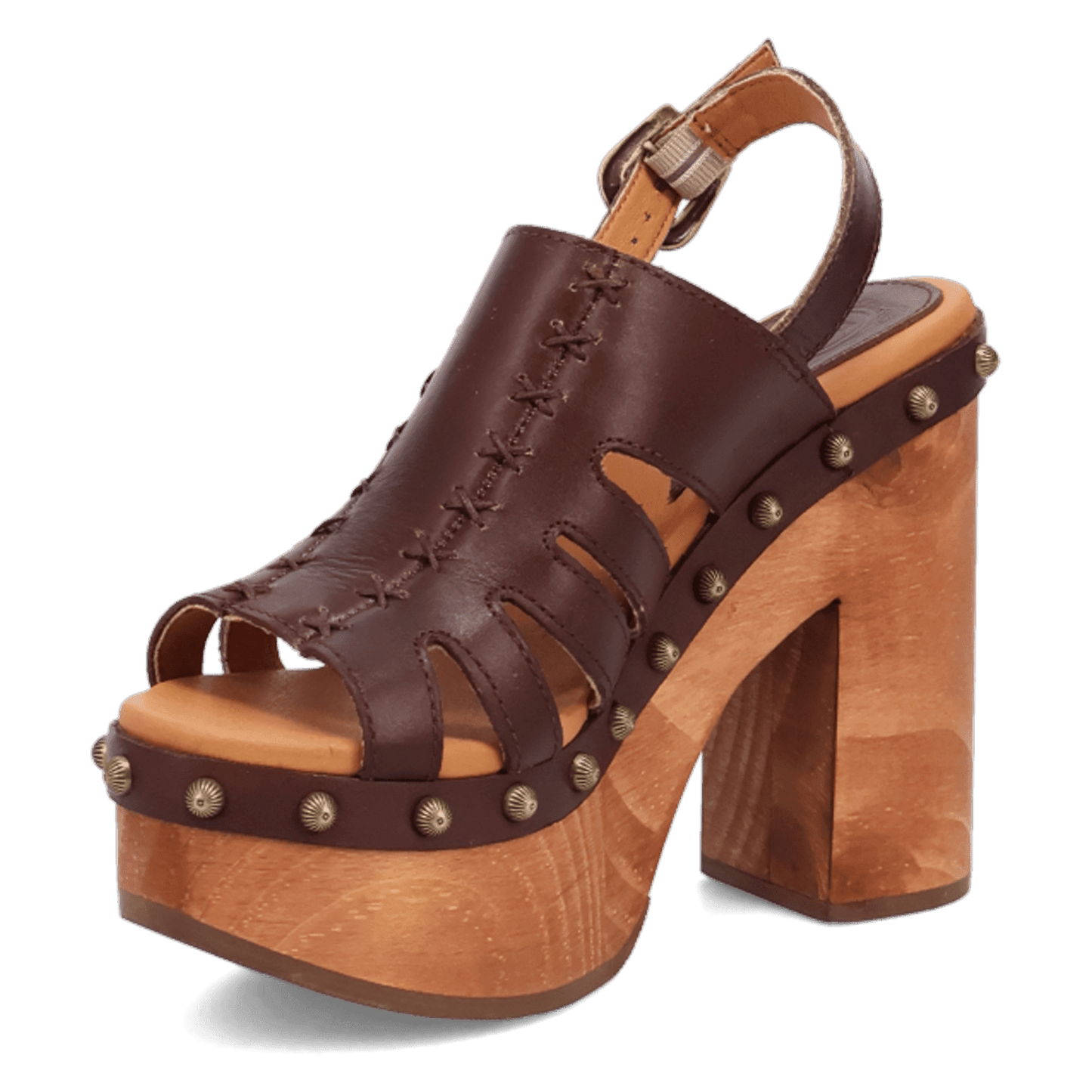 PRODUCT SHOT GEMA WOODEN SANDAL AT 225 DEGREE ANGLE
