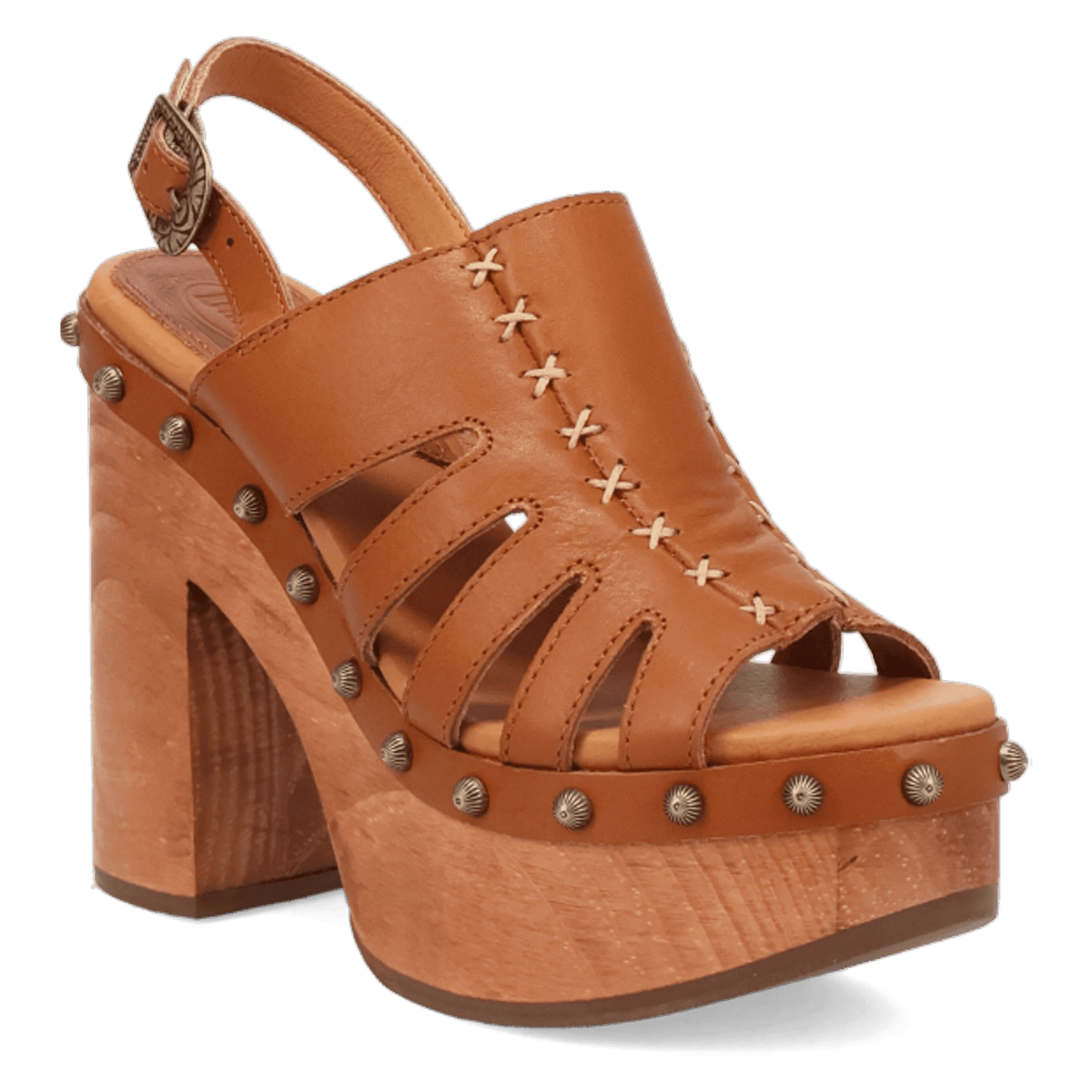 PRODUCT SHOT GEMA WOODEN SANDAL AT 45 DEGREE ANGLE