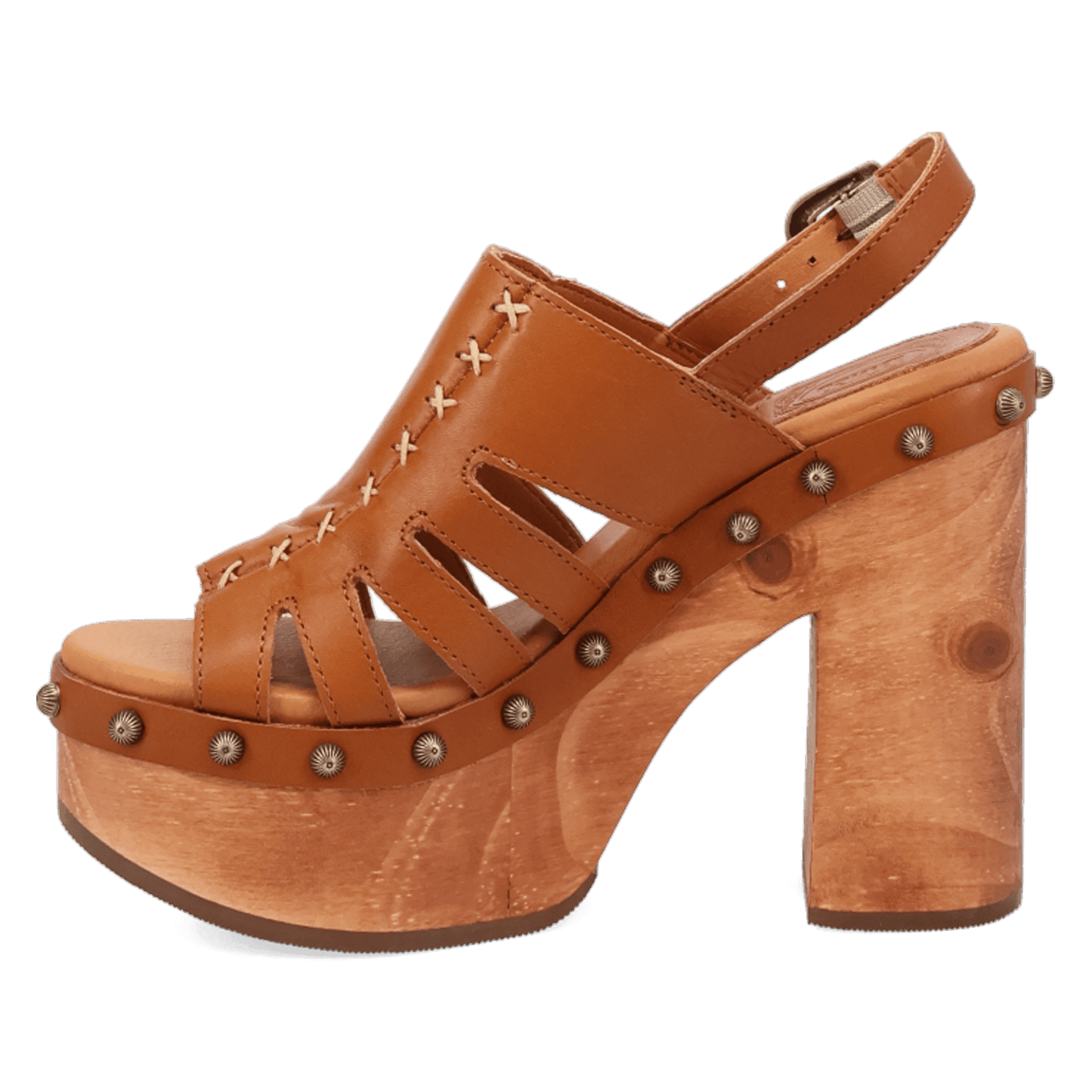 PRODUCT SHOT GEMA WOODEN SANDAL AT 135 DEGREE OUTSIDE ANGLE