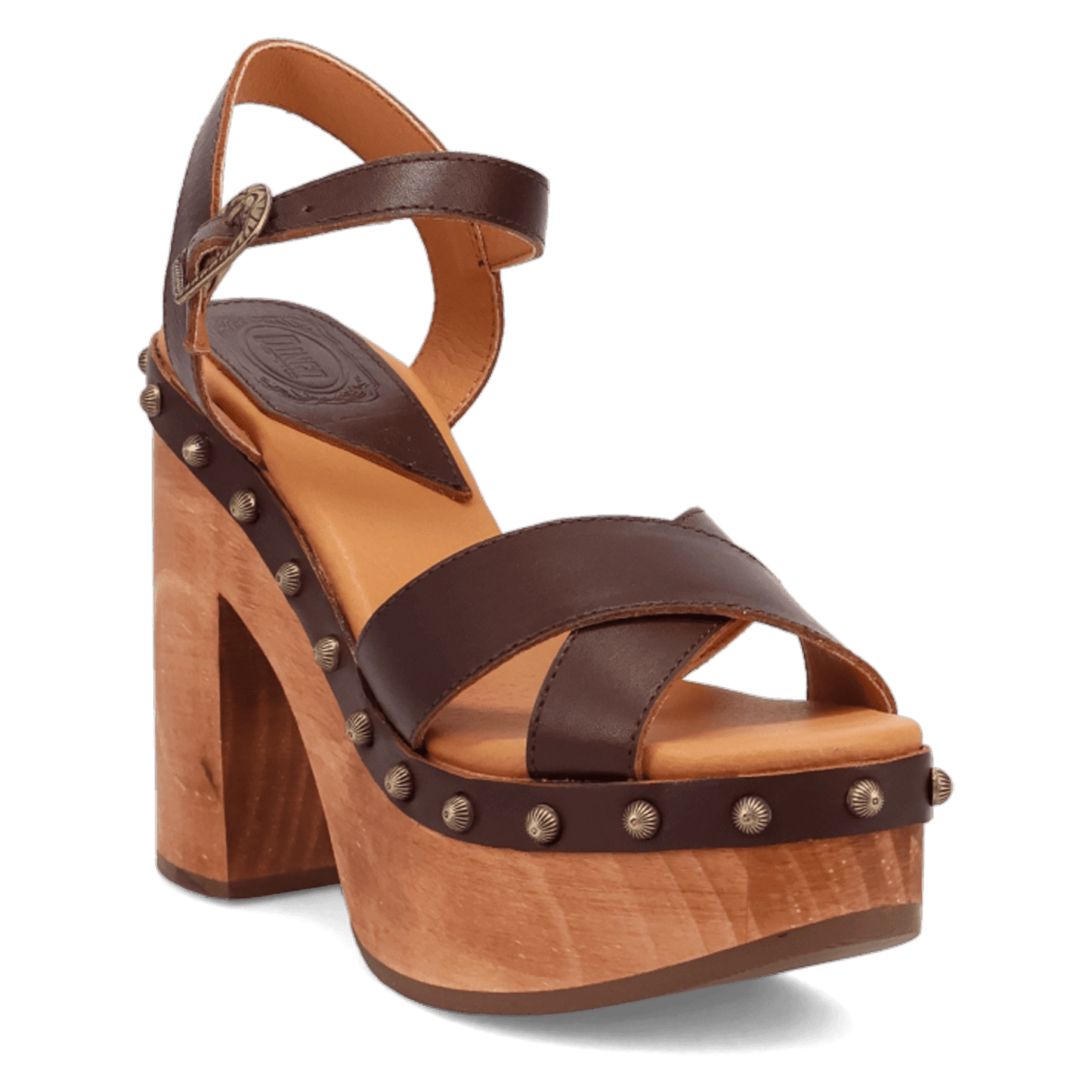 PRODUCT SHOT LOTUS WOODEN SANDAL AT 45 DEGREE ANGLE