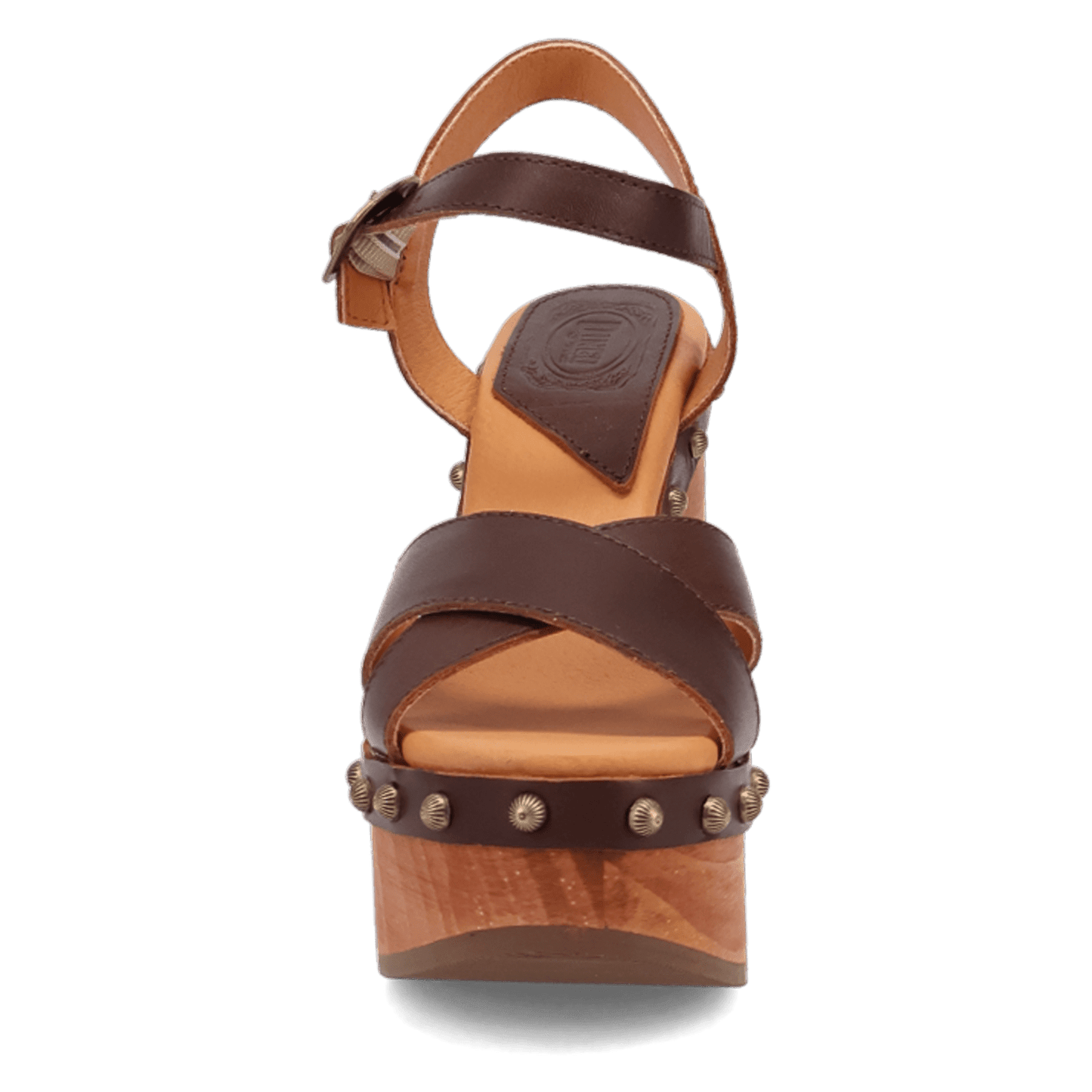 PRODUCT SHOT LOTUS WOODEN SANDAL AT FRONT ANGLE