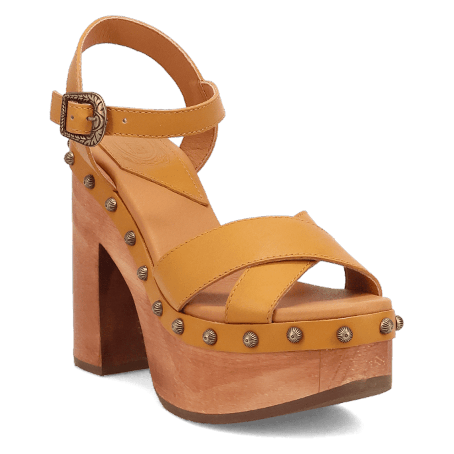 PRODUCT SHOT LOTUS WOODEN SANDAL AT 45 DEGREE ANGLE