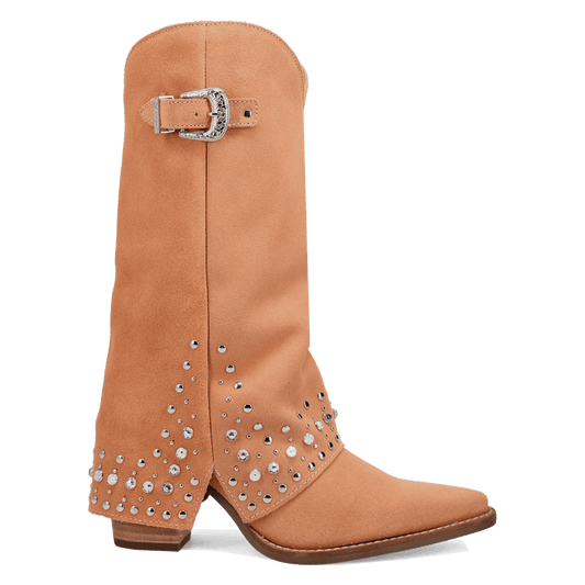 PRODUCT SHOT HOWDY HONEY SUEDE LEATHER BOOT AT 90 DEGREE INSIDE ANGLE