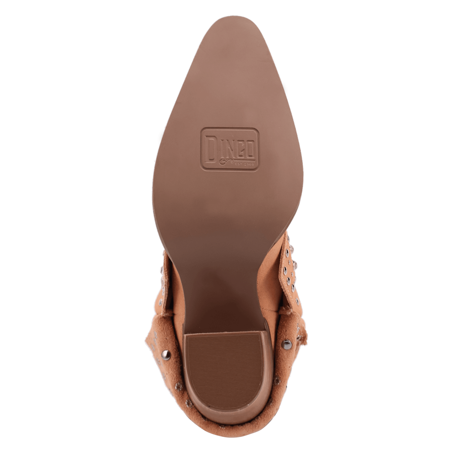 PRODUCT SHOT HOWDY HONEY SUEDE LEATHER BOOT AT OUTSOLE ANGLE