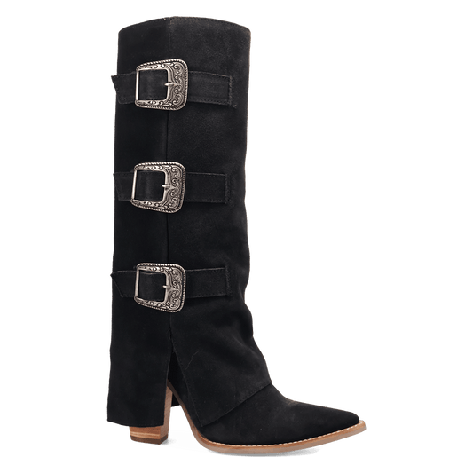 PRODUCT SHOT BUCKLE BUNNY SUEDE LEATHER BOOT AT 90 DEGREE INSIDE ANGLE