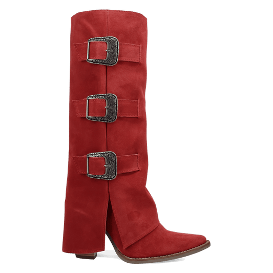 PRODUCT SHOT BUCKLE BUNNY SUEDE LEATHER BOOT AT 90 DEGREE INSIDE ANGLE