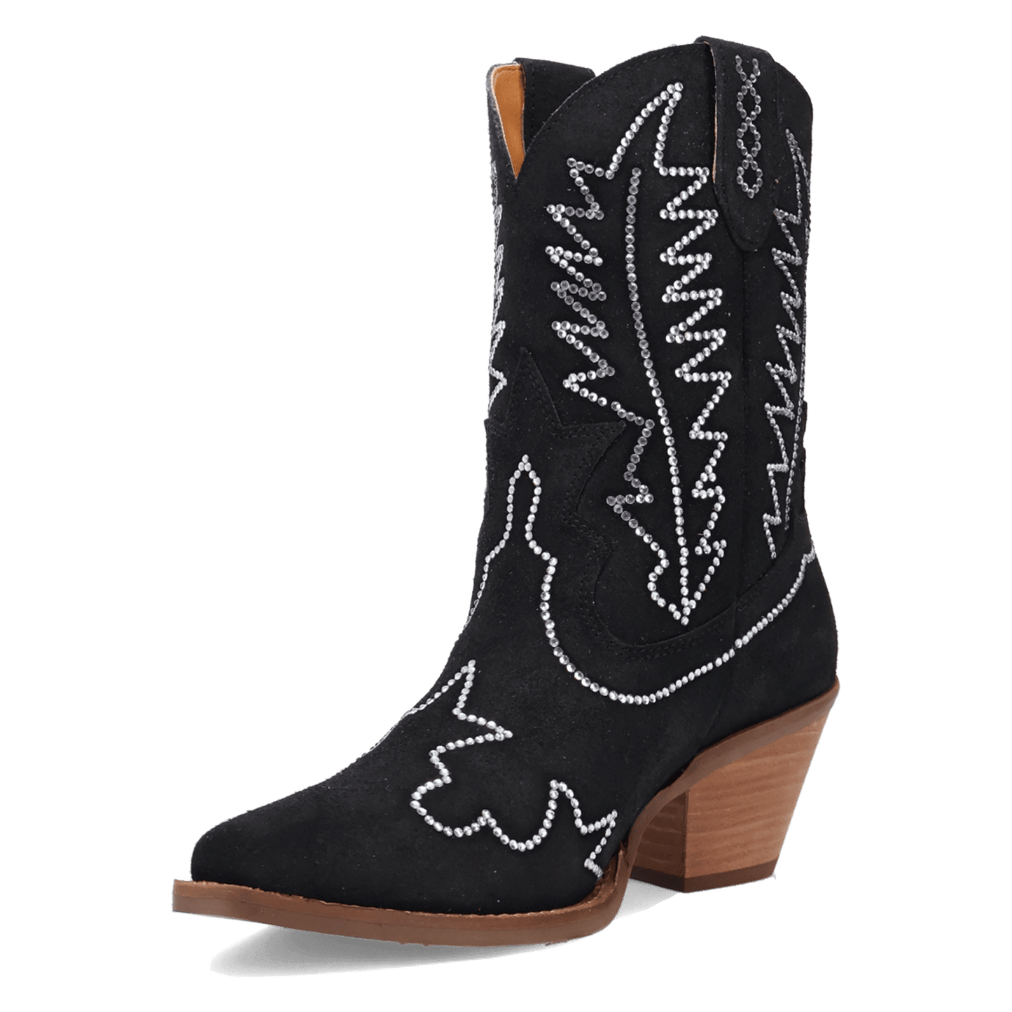 PRODUCT SHOT TINY PONY SUEDE LEATHER BOOTIE AT 225 DEGREE ANGLE